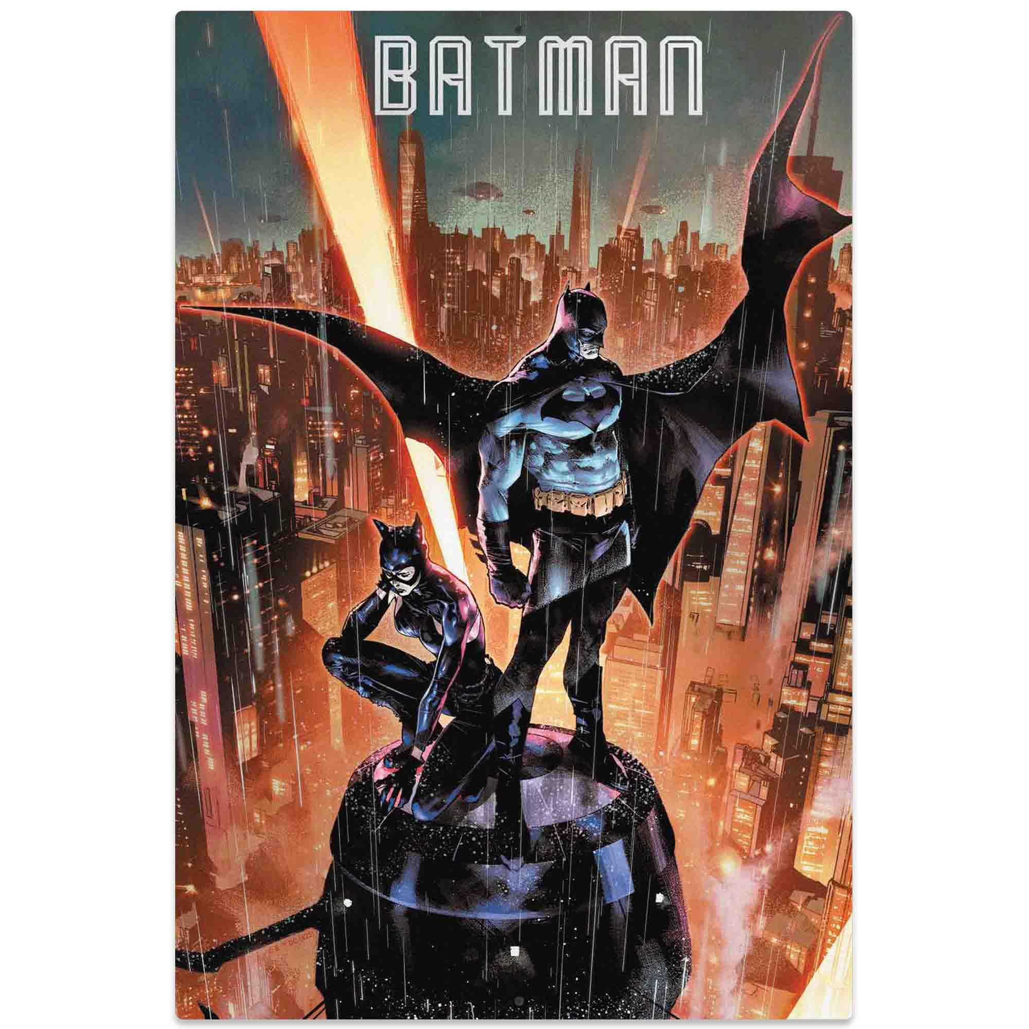 DC Comics Batman and Catwoman Silver Metal Wall Art - Striking Batman Wall Decor for Man Cave or Movie Room