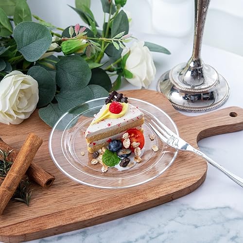 Miniatura 16 de DaYammi 240 platos de plástico dorado que incluyen 120 platos de postre y 120 tenedores para pasteles, plato de fiesta martillado, platos dorados