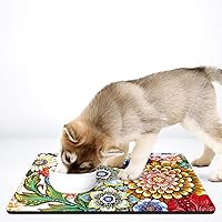 Vista 7 de Rnivvi Tapete de Comida para Perros, 16" x 24" Tapete Absorbente con Diseño Floral para Tazones de Perros y Gatos para Comida y Agua, Bonita
