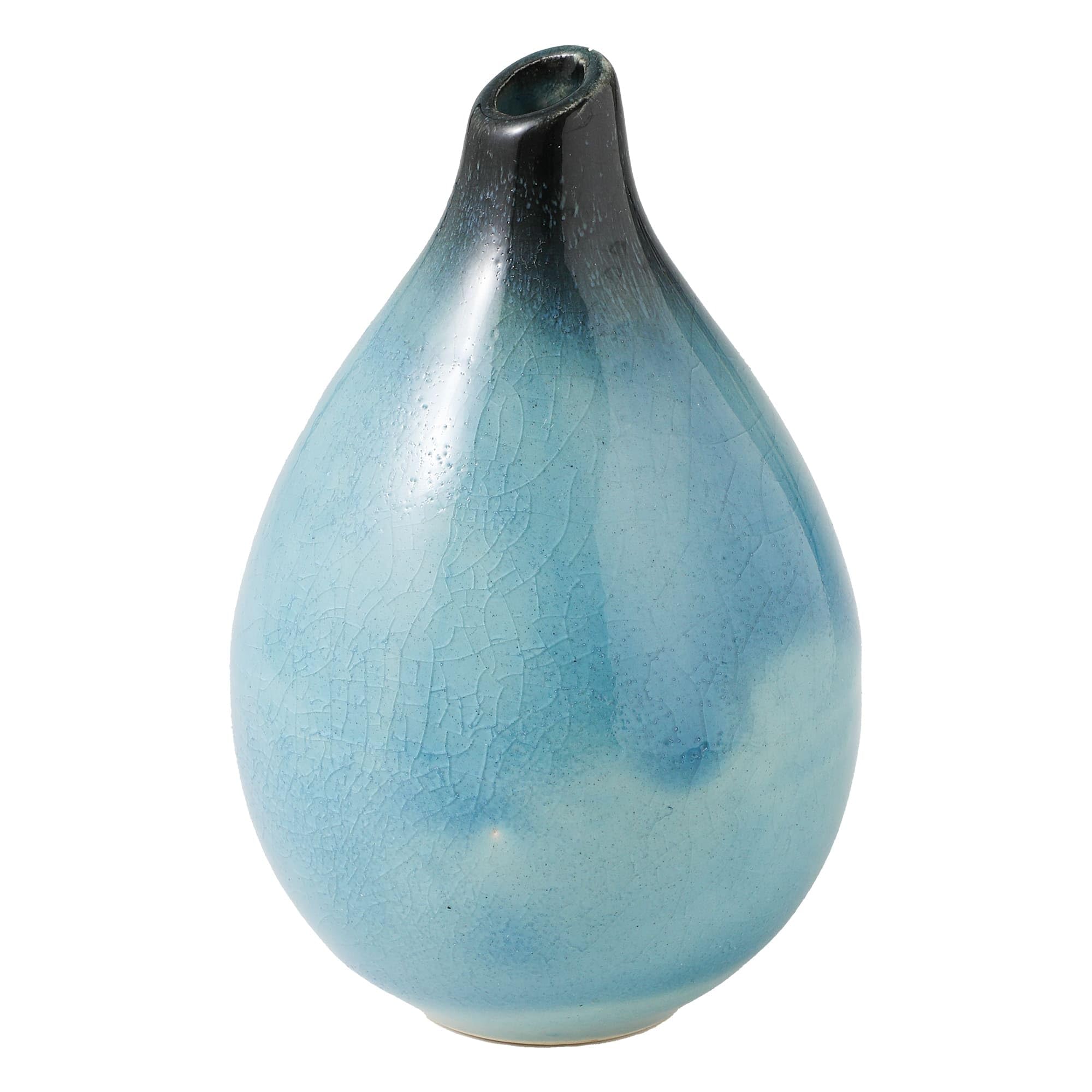 Wazakura Sky Blue Minoyaki Ceramic Small Ikebana Flower Bud Vase Made In Japan, Handpainted Floral Arrangement Pottery Supplies - Drop Shaped Skyblue Vase