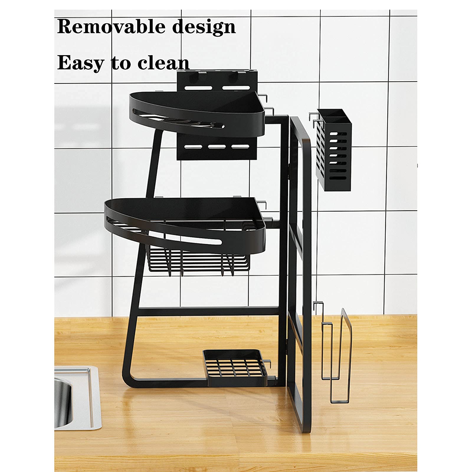 Rejilla para Platos Plegable, Rejilla para Fregadero de Cocina, Rejilla para Filtro de vajilla, Rejilla para escurrir, Rejilla para almacenar Platos, Color Negro, 53 x 32,2 x 32,2
