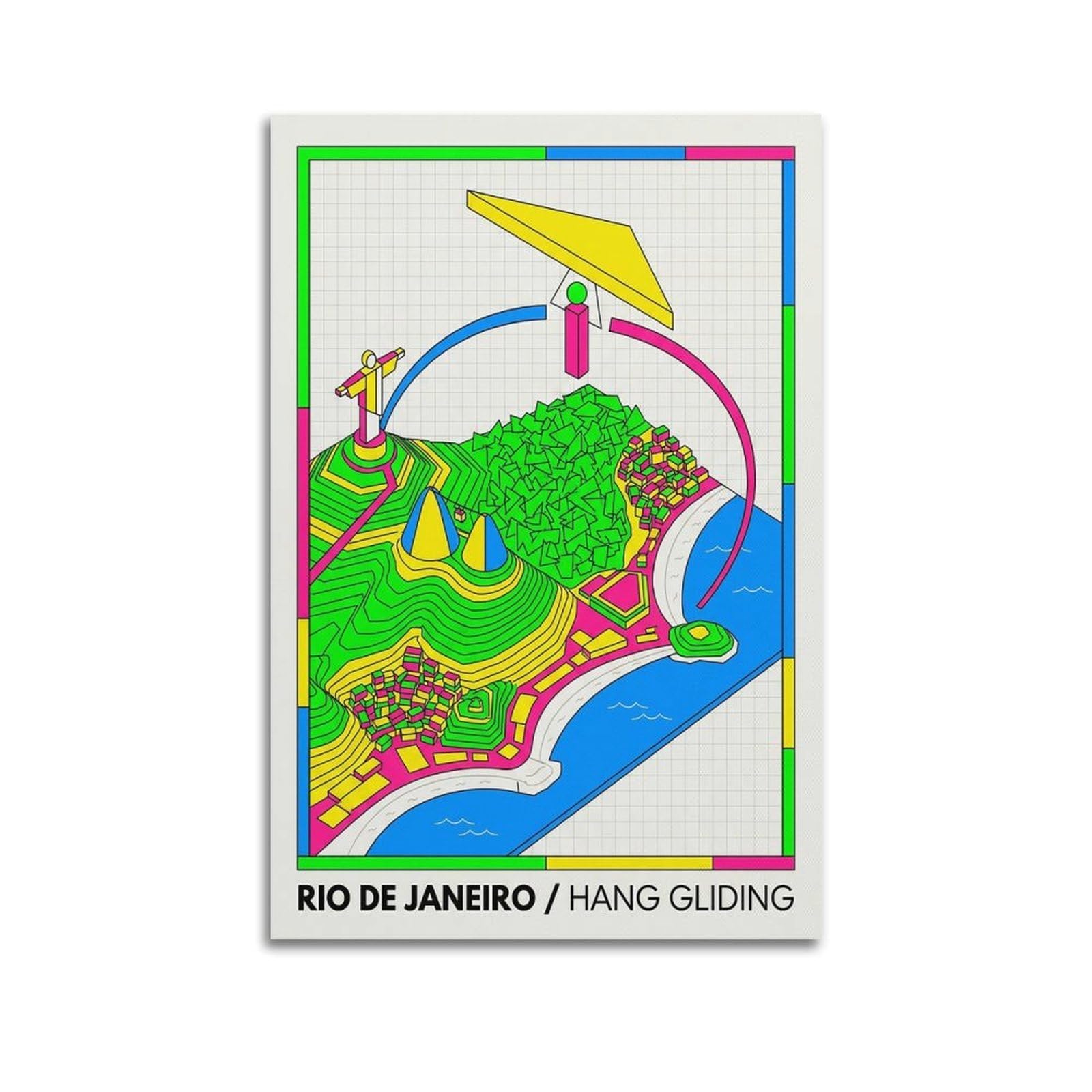 XKUGA Modern Bauhaus Rio De Janeiro Brazil Hang Gliding Travel Poster Modern Decorative Canvas Prints - Ideal Wall Art for Family, Man Cave, Game Room, Boys & Girls Bedroom 24x36inch(60x90cm)