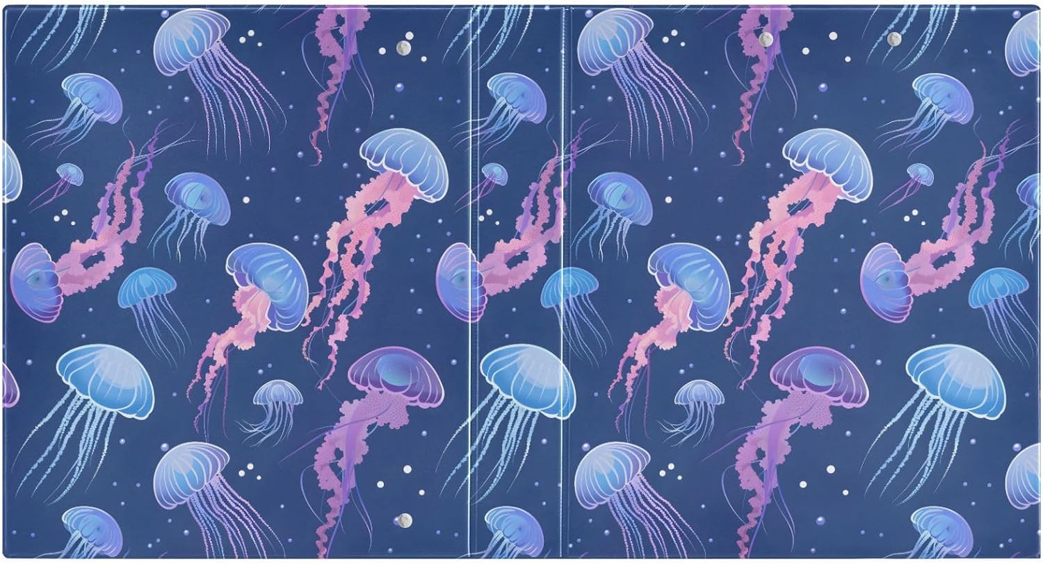 JIPONI 3 Ring Binder Blue Jellyfish Ocean 1 Inch Round Binders for Men Women Students, Cute File Organizer for Office School, 2pcs