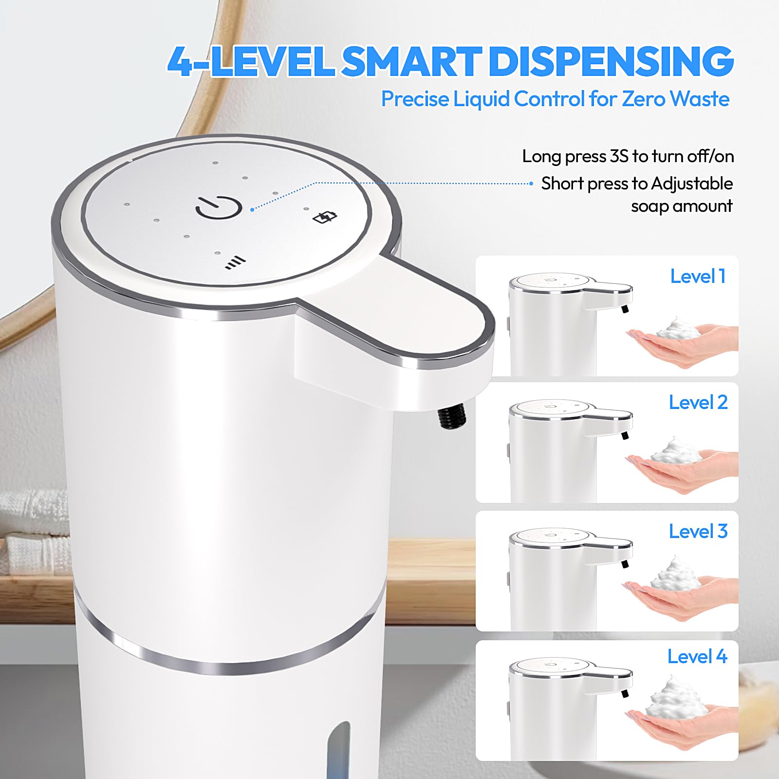 Automatischer schäumender Seifenspender, berührungsloser Schaumseifenspender, 383 ml, wiederaufladbar, wandmontiert, intelligent, für Badezimmer und Küche, einfach für Kleinkinder, 2 Stück