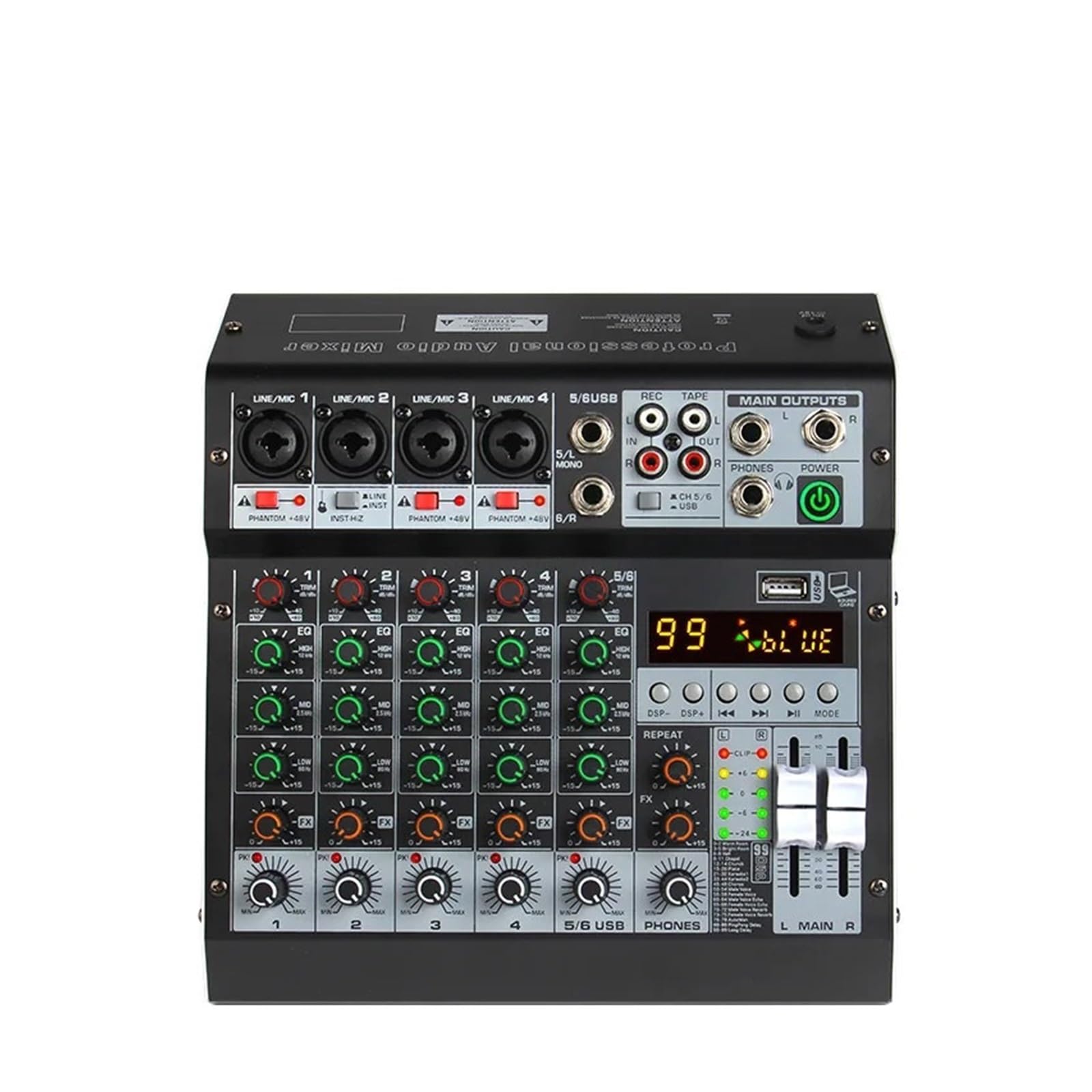 6 Way Mixer Computer Recorder Mobile Phone Sound Card Stage Bluetooth USB Live Broadcast Computer Recording DJ Equipment