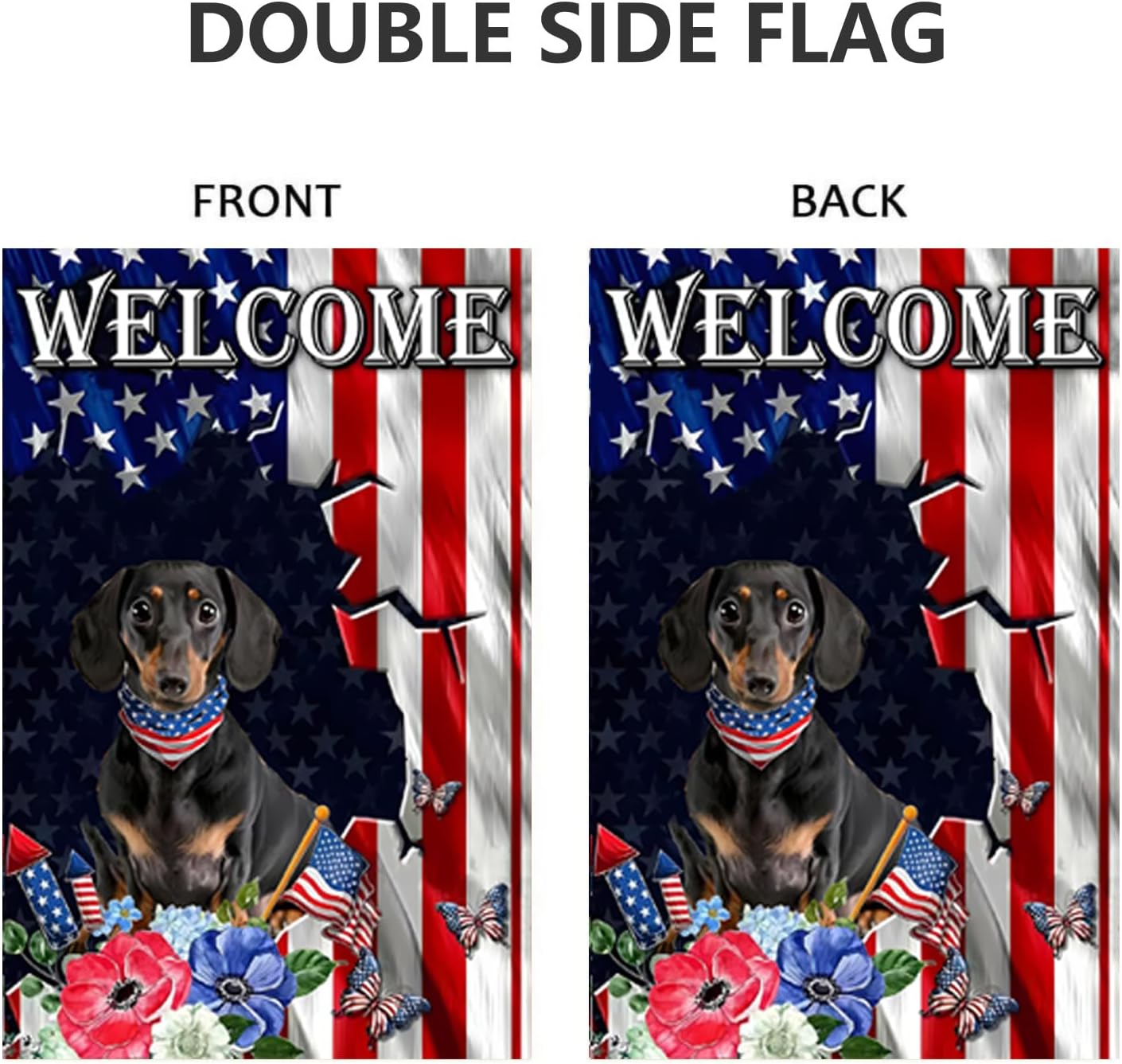 4th of July Garden Flag Decorations Outdoor Decor, Small Burlap Memorial Day Dachshund Dog Welcome Garden Flags 12x18 Double Sided for Outside, Patriotic Fourth of July Decorations Outdoor Home Decor - Image 4