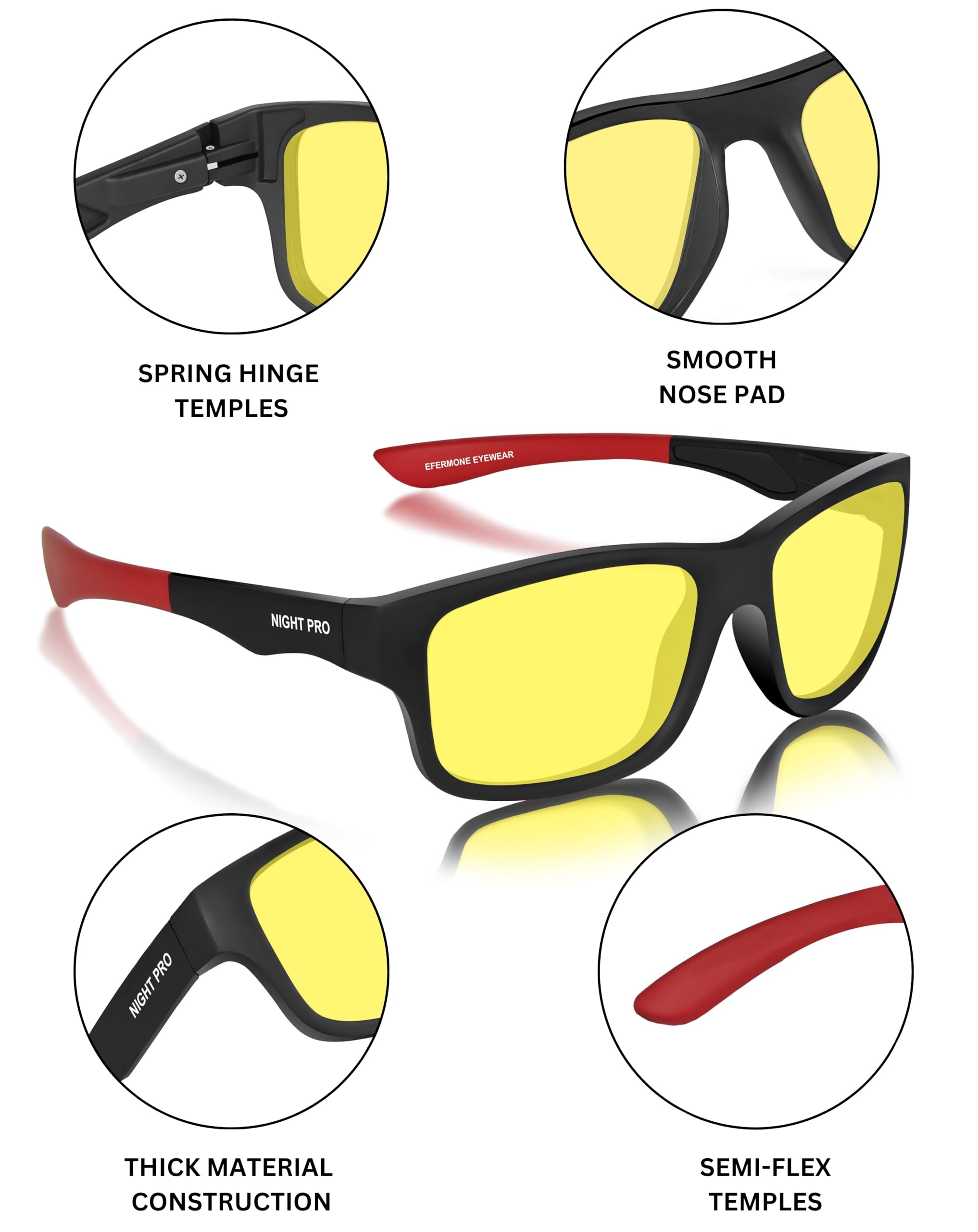 EFERMONE® Night Driving Glasses Polarized for Men and Women 100% UV Protection Outdoor Travelling Sports Bikes Cars Driving and Hiking (Pola-Club Edition) (NIGHT YELLOW) 3
