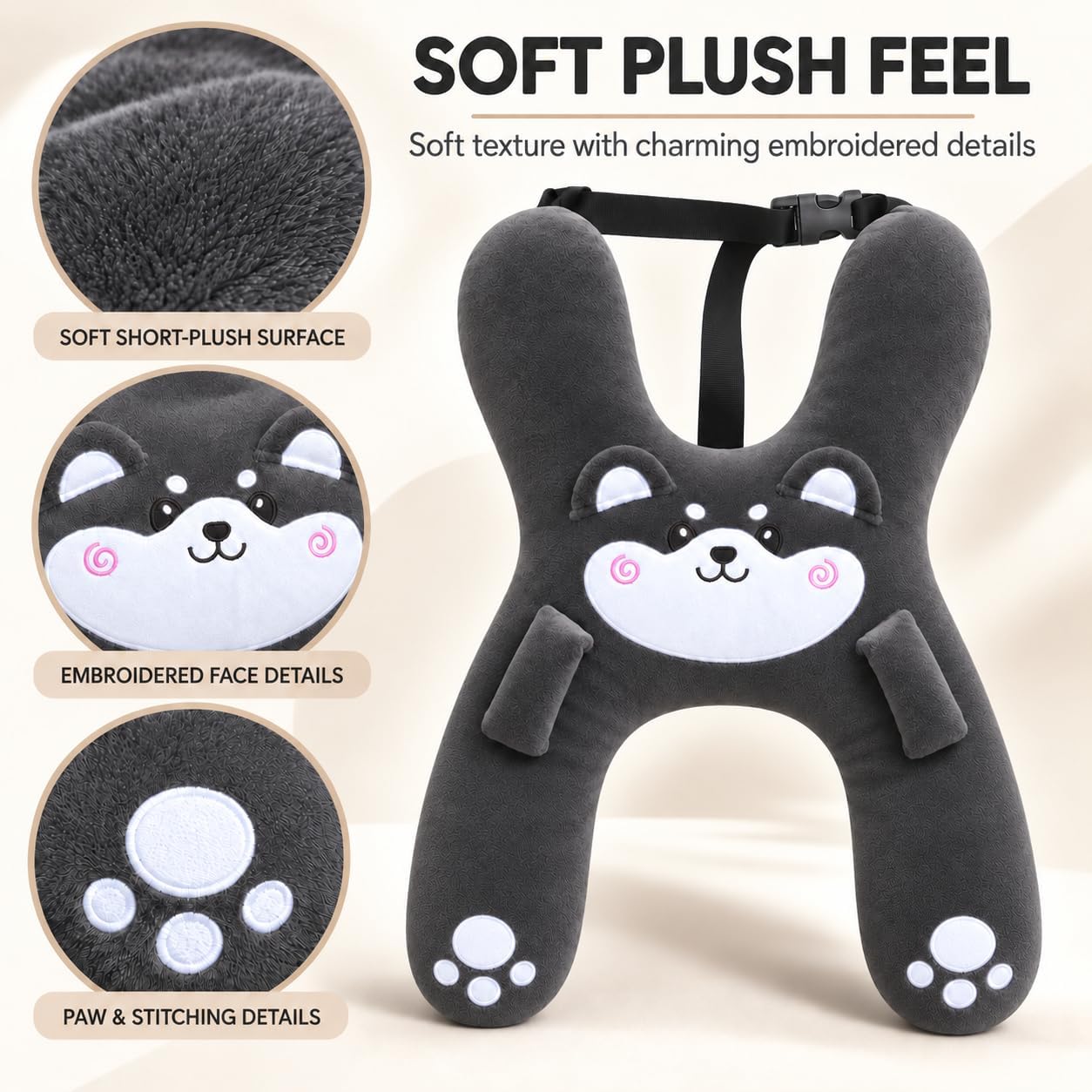 Kids Car Pillow, H-Shaped Plush Travel Neck Pillow for Road Trips & Naps | Soft plush comfort for the head, neck and upper body makes car rides, road trips and naps feel cozier.