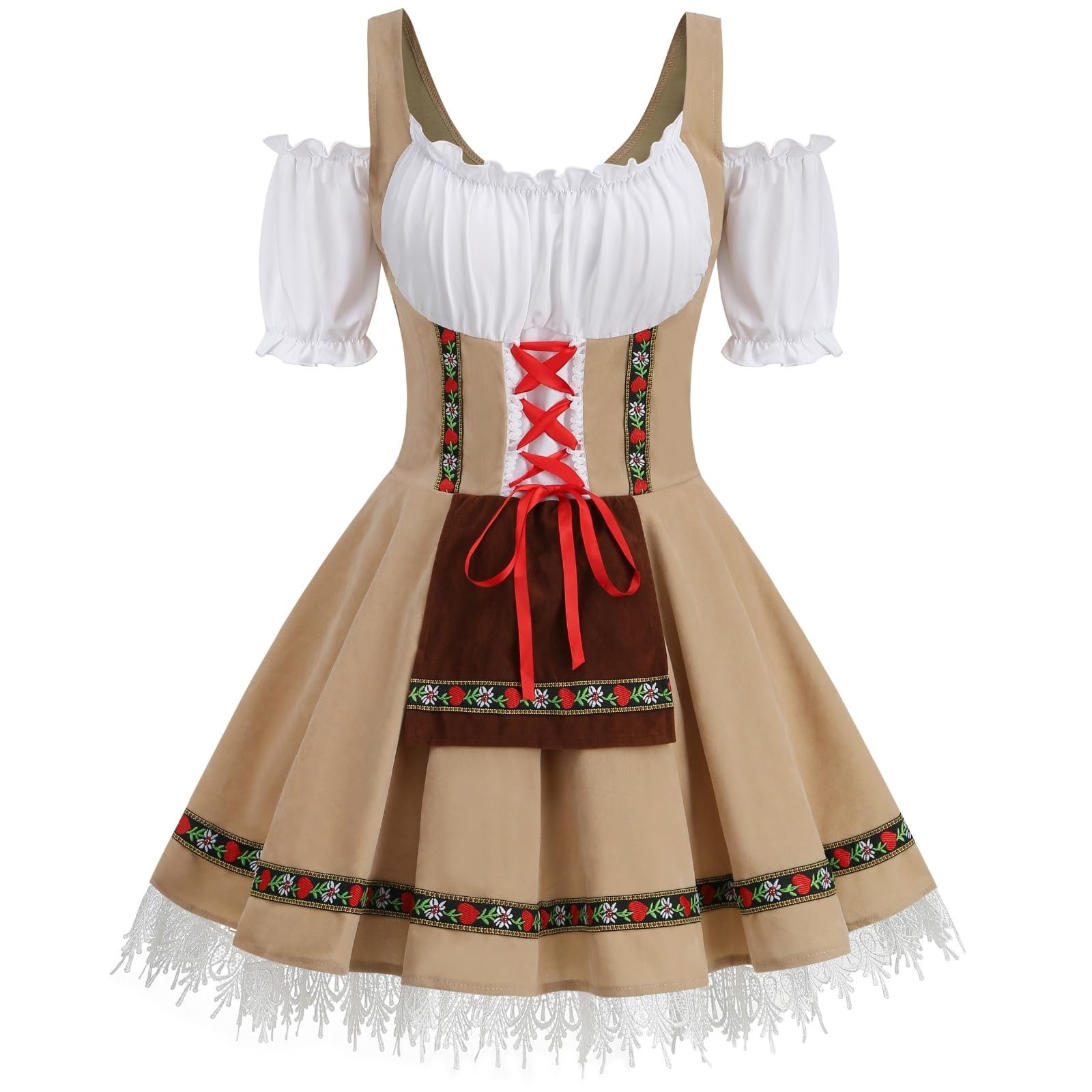 HAPNBCELE Oktoberfest Costume for Womens, German Dirndl Dress One-Shoulder Traditional Bavarian Carnival Halloween Outfits (Khaki, Small) — image 1
