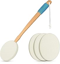 RMS 17.5" Long Lotion Applicator with 4 Pads - Long Handle for Easy Reach and Self Application of Body Wash - Shower Brush for Both Men and Women (Travel Bag Included)