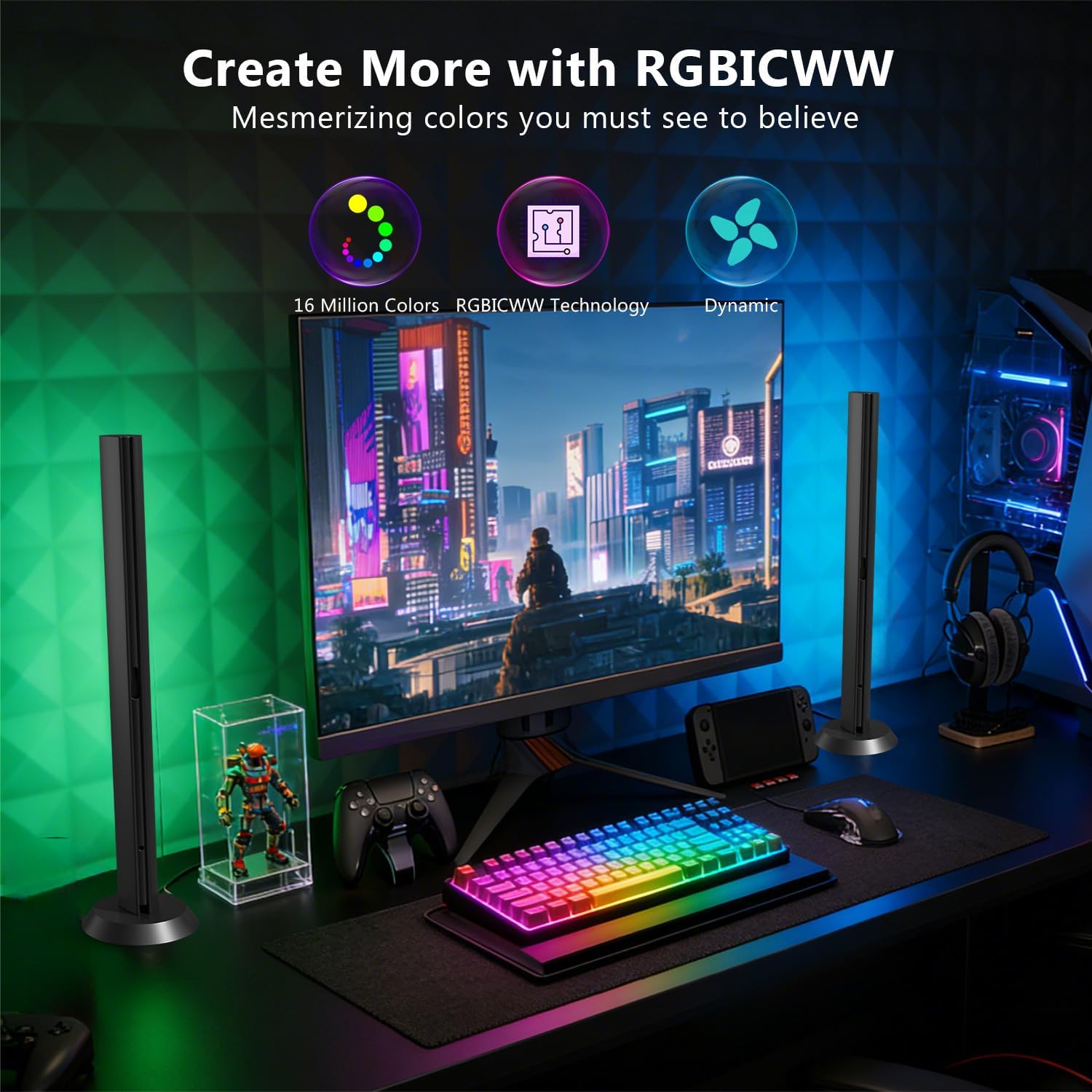DAYBETTER Gaming Light Bars,RGBICW TV Light Bars,Smart LED Light Bars with Music and Scene Modes,Multiple Placement Options,Mood Lighting,Color Changing Light Bar for Gaming Monitor,TV,Desk,Room Decor