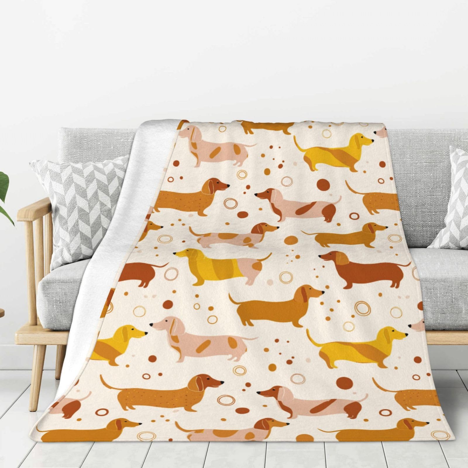 Couverture pelucheuse toutes saisons motif chien saucisse en tissu flanelle douillet 127x152cm