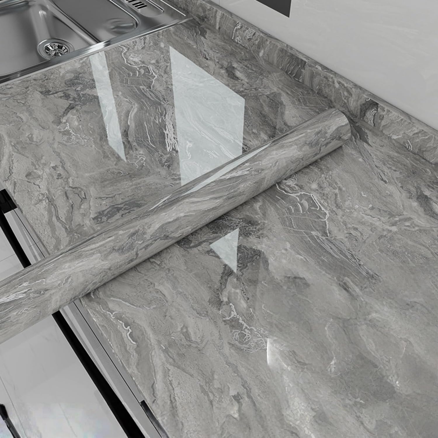 Kitchen countertop Protective Film Marble Aluminum foil Oil-Proof Sticker high-Temperature Resistant Sticker self-Adhesive Opaque Elegant Gilded 40 * 1000cm