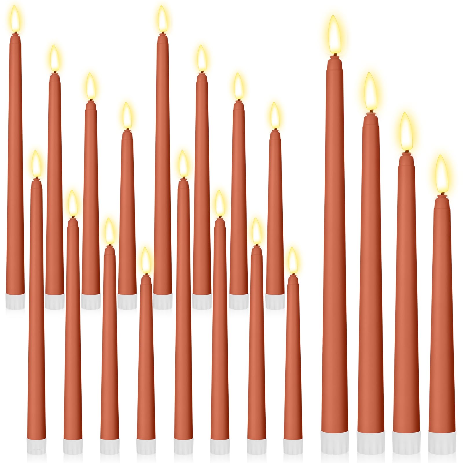 Rossesay 24 Pcs Flameless LED Taper Candles Battery Operated Candle, Classic, 8.5",9.65",10.8",12.8", Brown