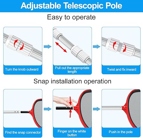 Miniatura 6 de YEECHUN Palo de piscina profesional grueso de 12 pies telescópico de aluminio se adapta a red de piscina, rastrillo de cabeza de vacío, equipo de