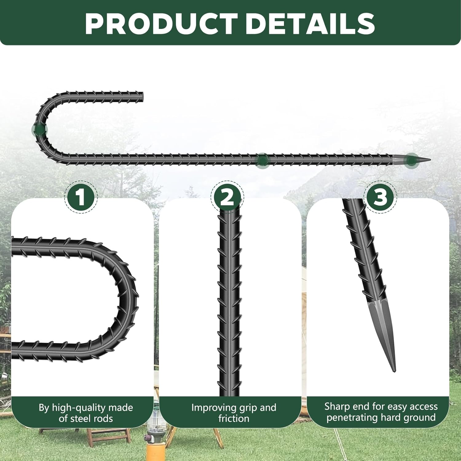 20 Pieces 12 Inch Long 5/16 Inch Diameter Rebar Tent Stakes Heavy Duty, Ground Anchors,Rebar Yard Fence Metal Lawn Bounce House Stakes Heavy Duty, Chain Link Fence J Hooks for Garden Wire Fencing
