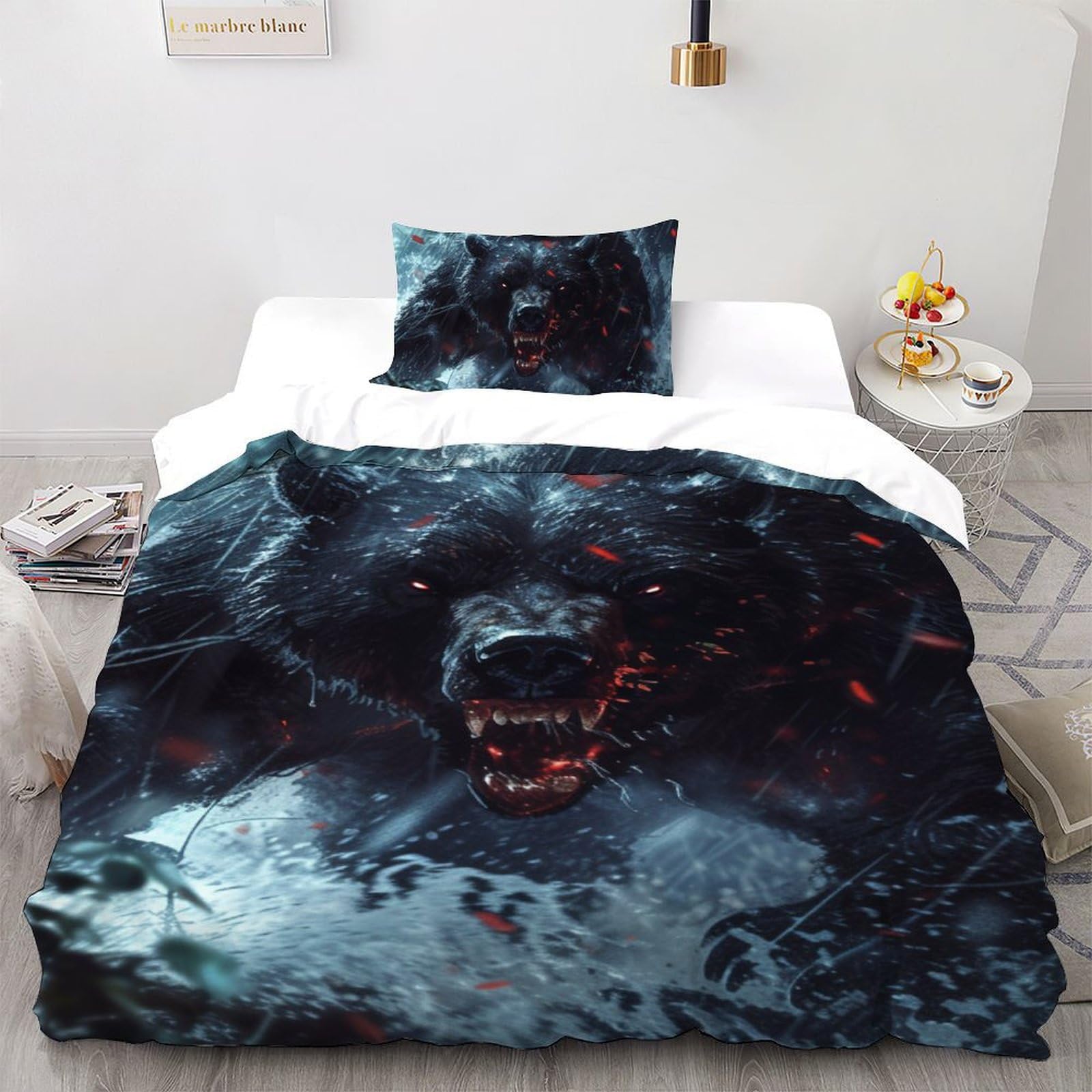 Housse de couette ours noir en tissu anti-plis pour un lit d'enfant facile à faire