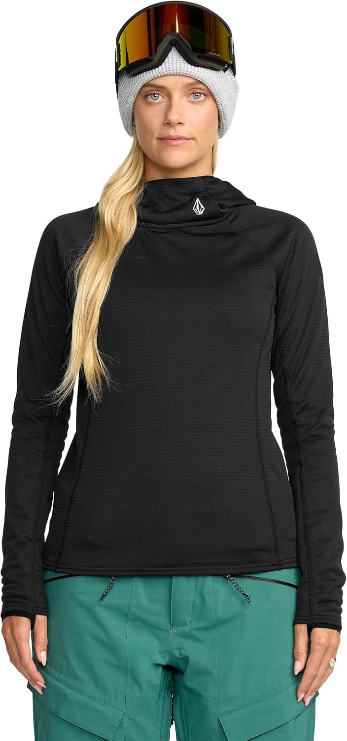 Volcom Women's Gridlock Performance Fitted Balaclava Pullover Hoodie –thumbholes