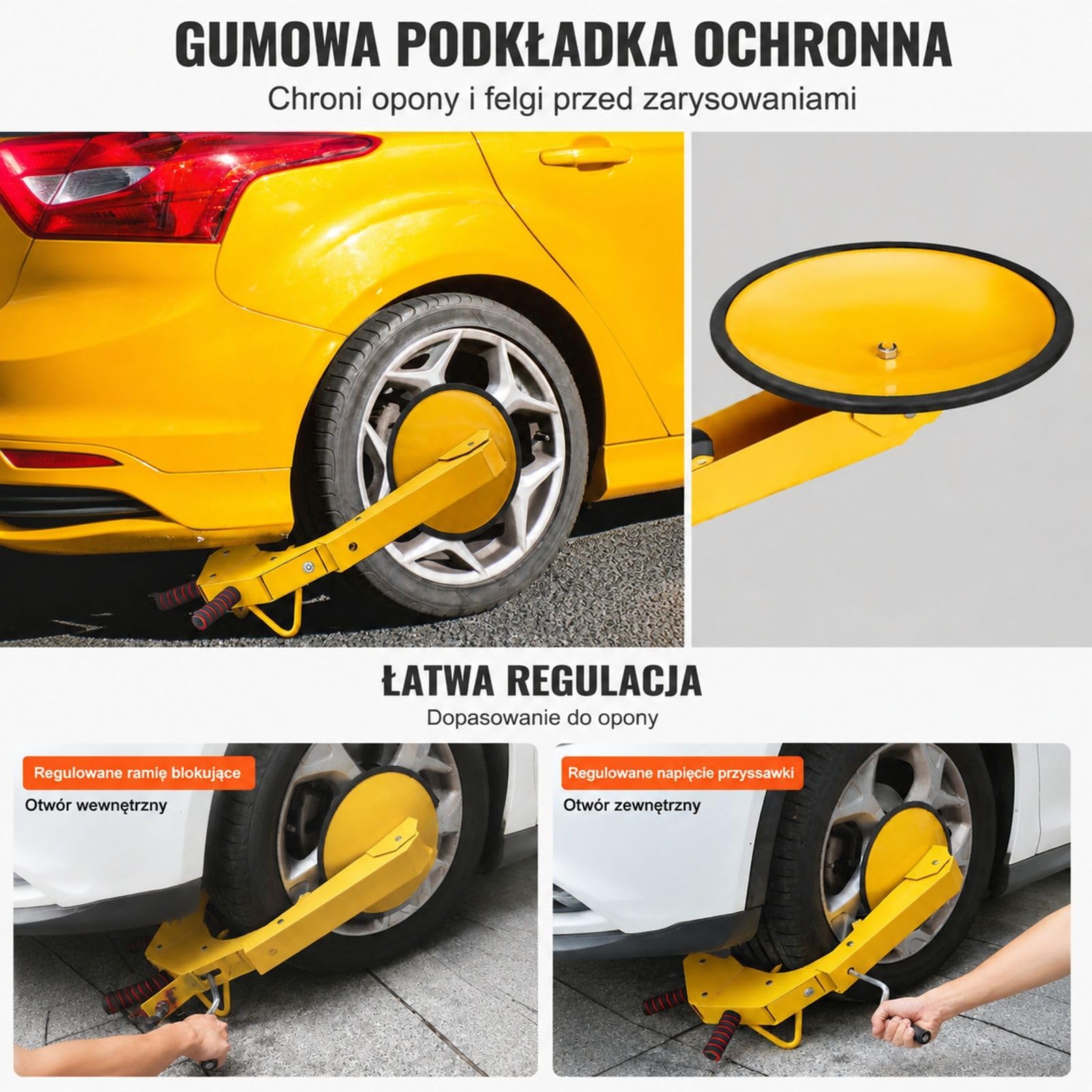 Blokada kola 1 sztuka zolta do samochodu ciezarowki SUV kampera przyczepy lodzi z przyssawka i kluczami