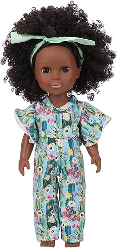 SUNGOOYUE Muñeca de bebé de piel negra de 14 pulgadas, muñeca de bebé africana portátil de alta simulación con banda para el pelo para juego de rol