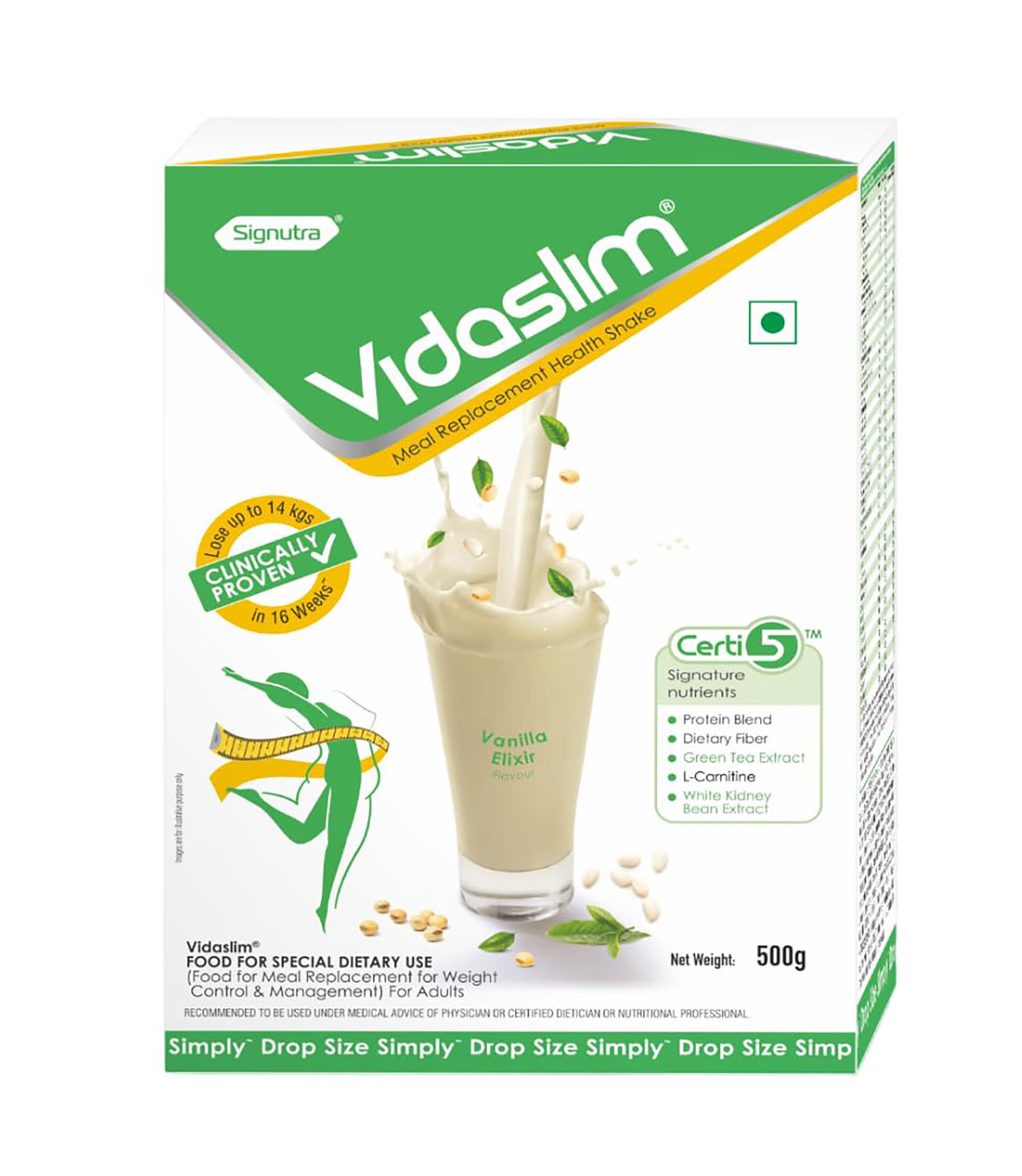 Vidaslim Meal Replacement Protein Health Shake for Weight Control & Weight Management for Women & Men | 22.8 gm Protein| L-Carnitine | Green Tea Extract| White Kidney Bean Extract | (500g, Vanilla Elixir)