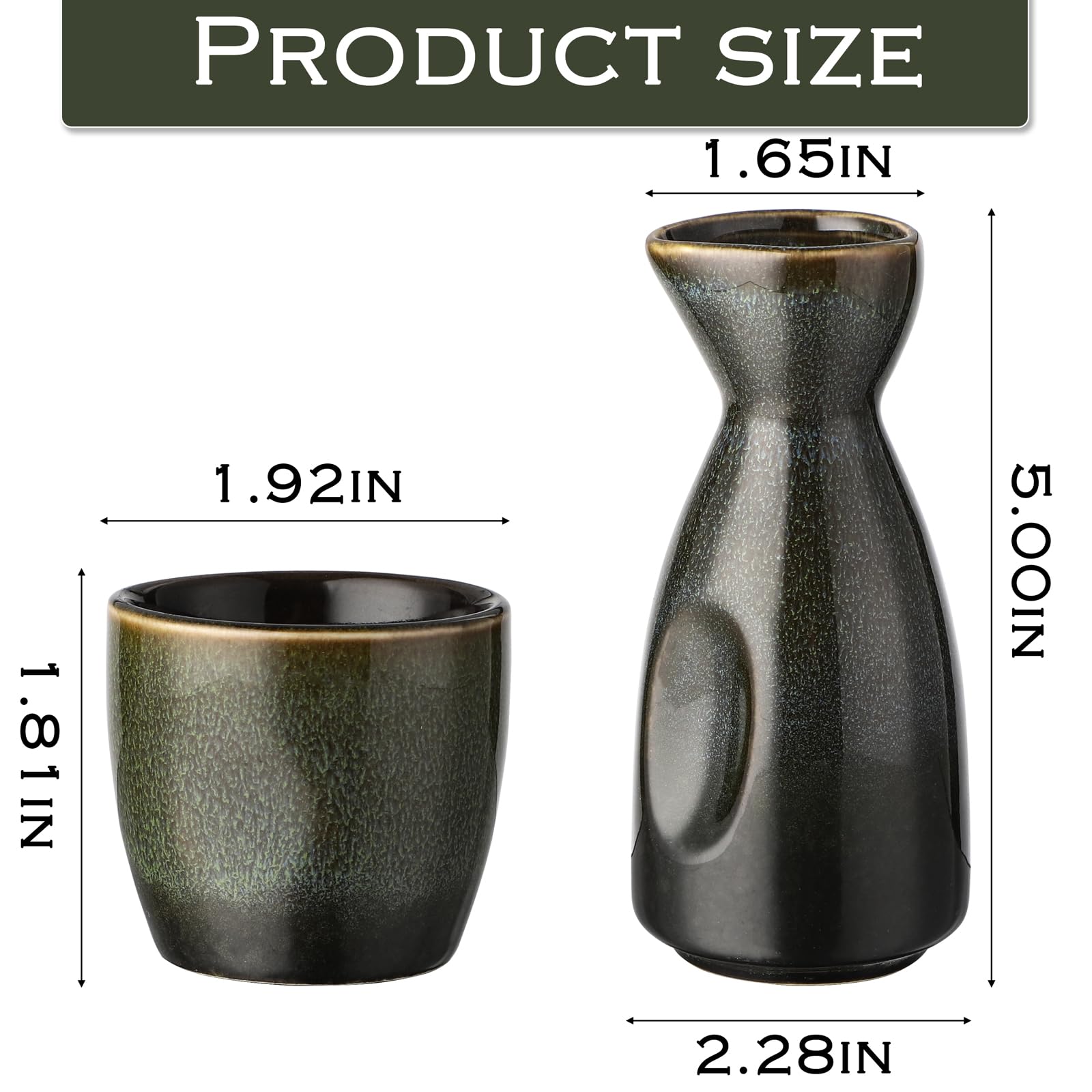 Lot de 1 pot à saké en céramique pour chauffe-liqueur et 4 gobelets à saké (vert noir)