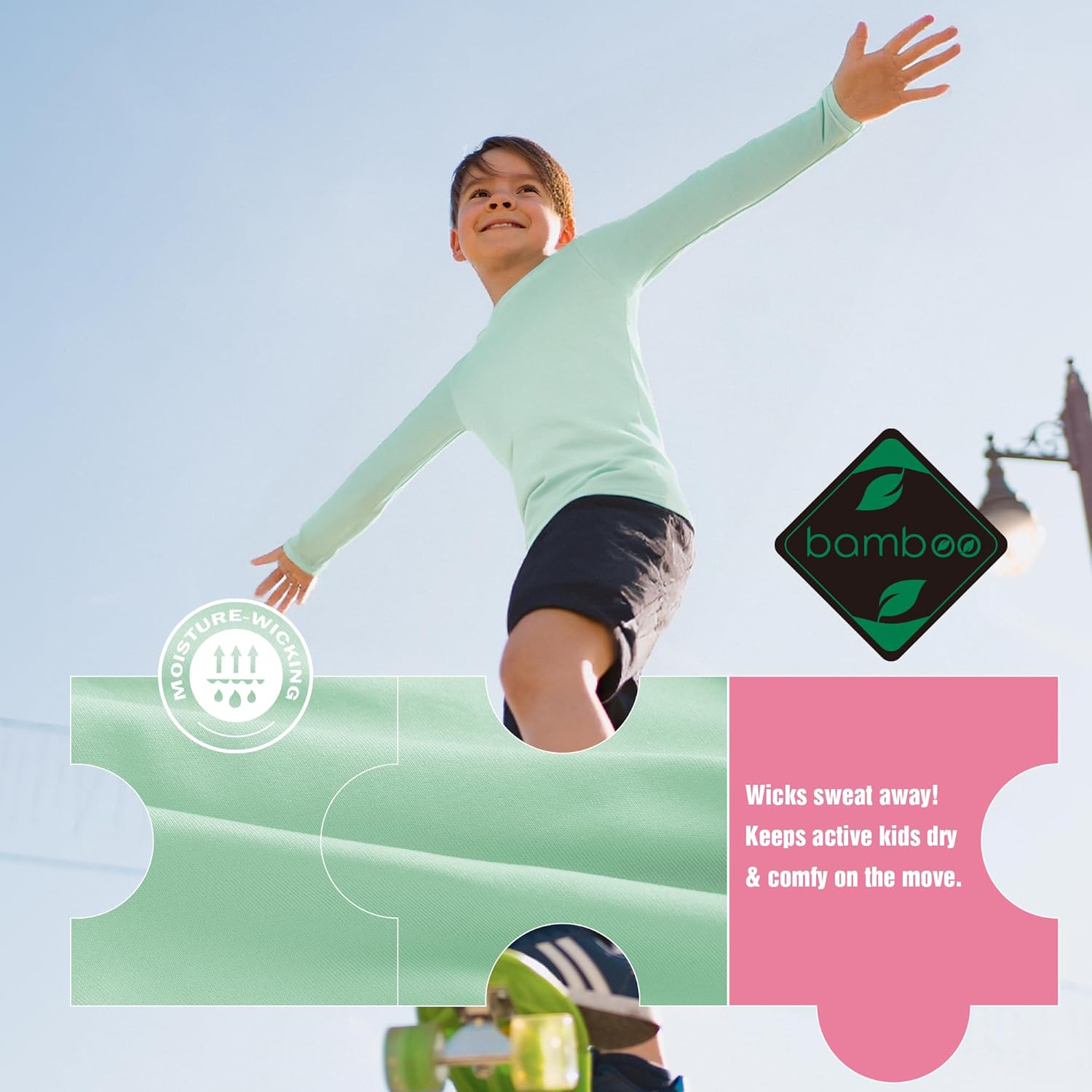 Bamboo Viscose Boys Long Sleeve Shirts Kids Girls Youth Quick Dry Lightweight Breathable Athletic Outdoor T-Shirts - Image 3