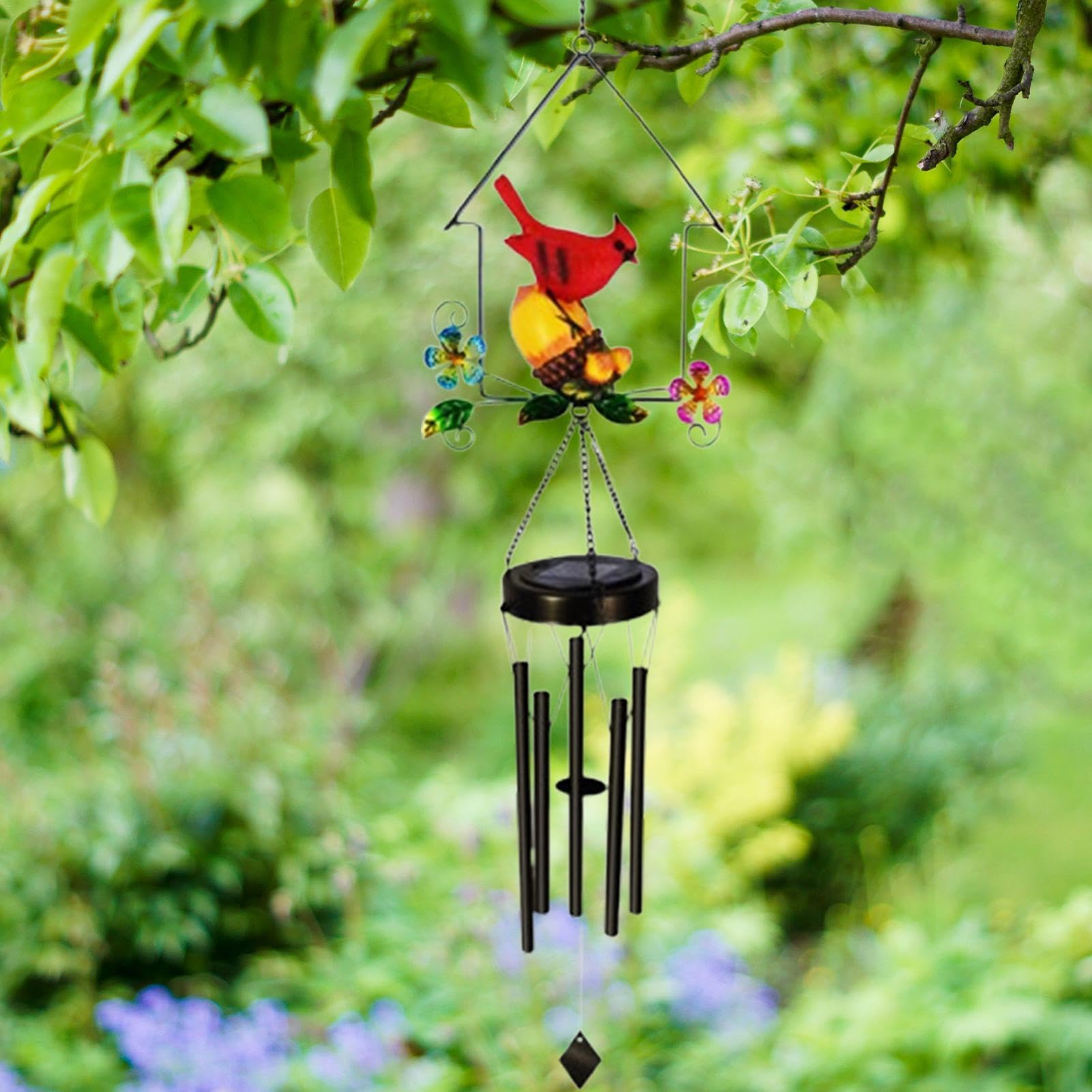 Carillones De Viento Con Energía Solar Linterna Con Diseño De Pájaro