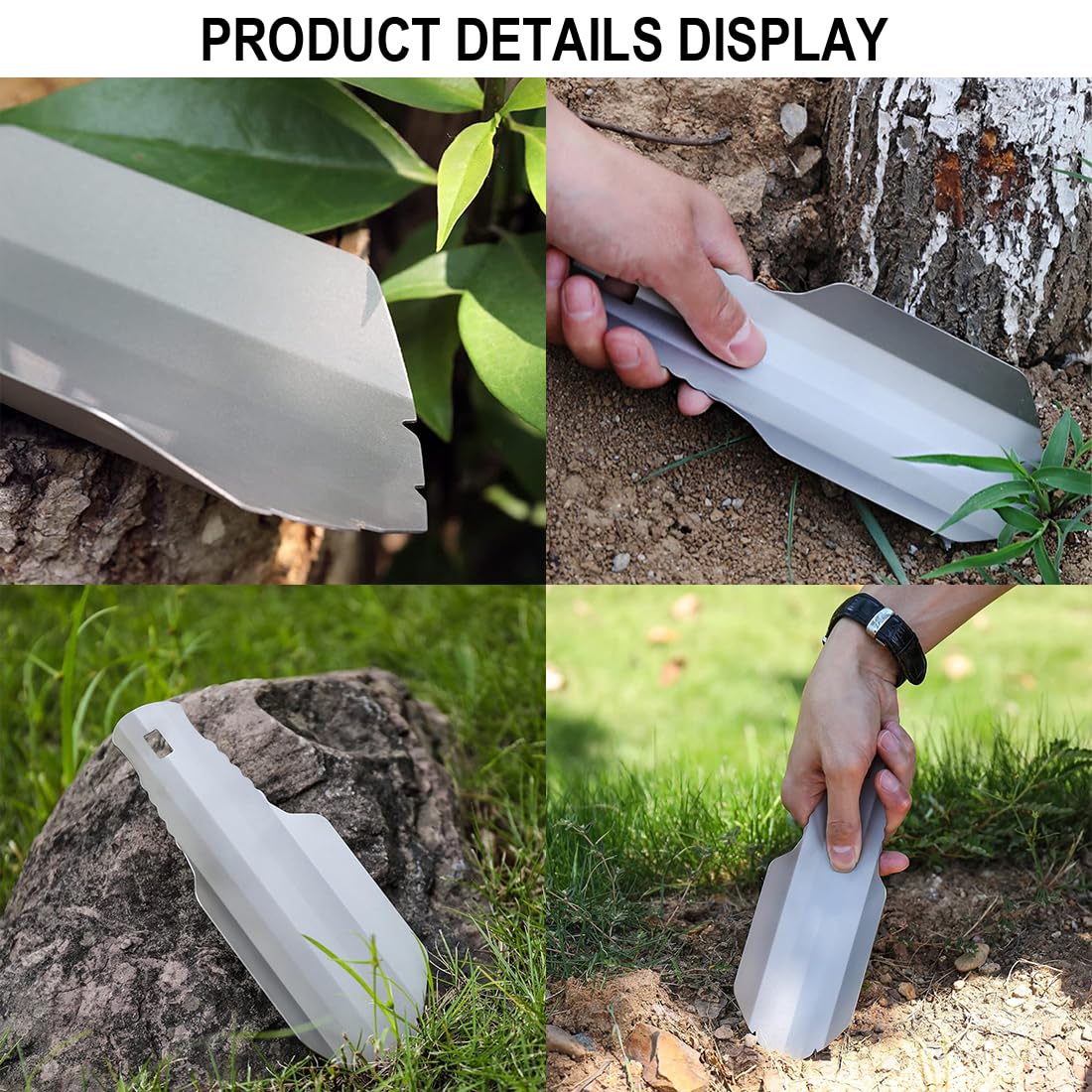 Pala Ultraligera de Titanio, Pala de jardín pequeña para jardinería, Camping y Senderismo, Solo 38 g, con Bolsa de Almacenamiento.