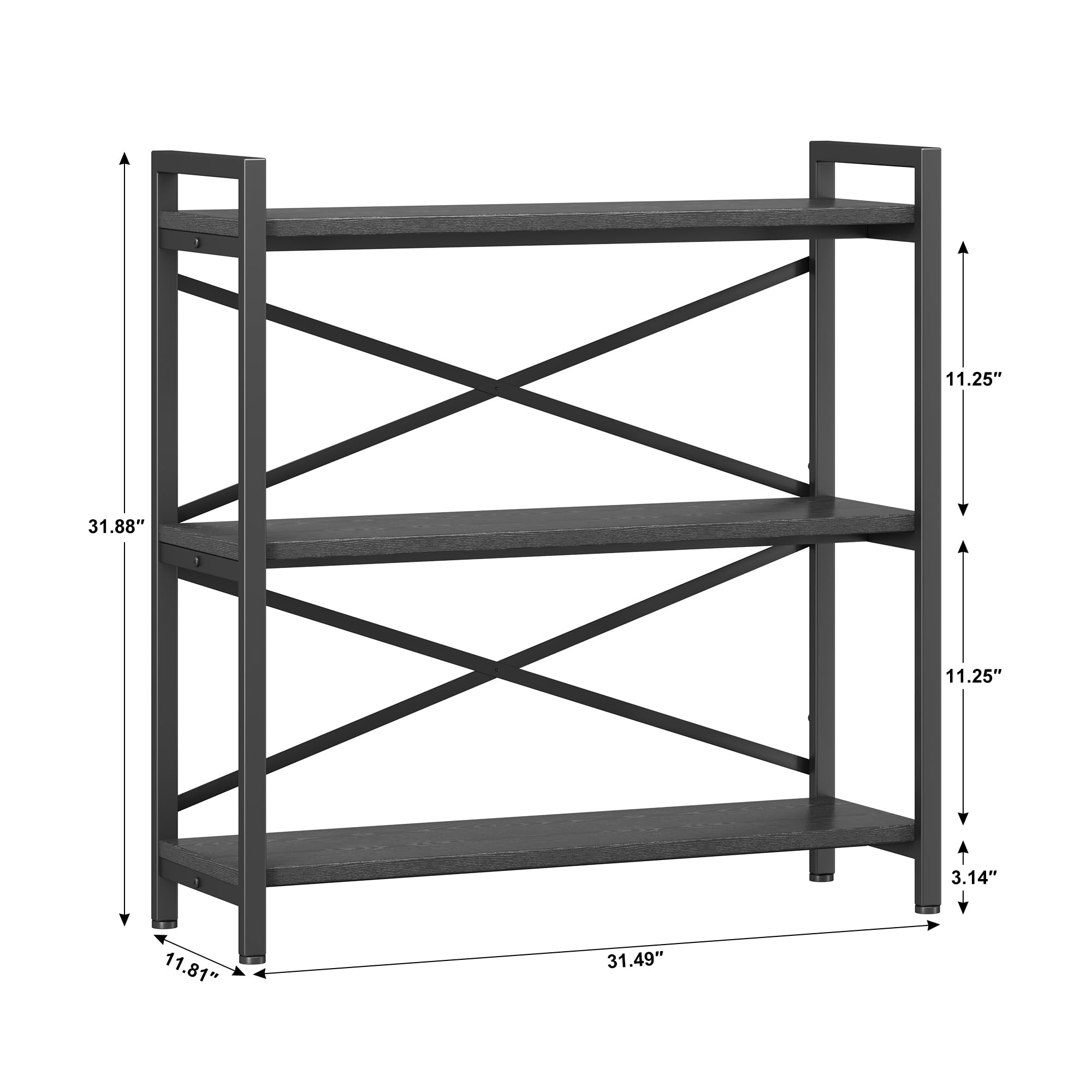 Homeiju 3-poziomowy regał na książki, szerokość 80 cm, drewniany i metalowy regał na książki, vintage, wiejski, nowoczesny, drewniany, duży regał na książki, do domu, salonu, sypialni, biura, szary