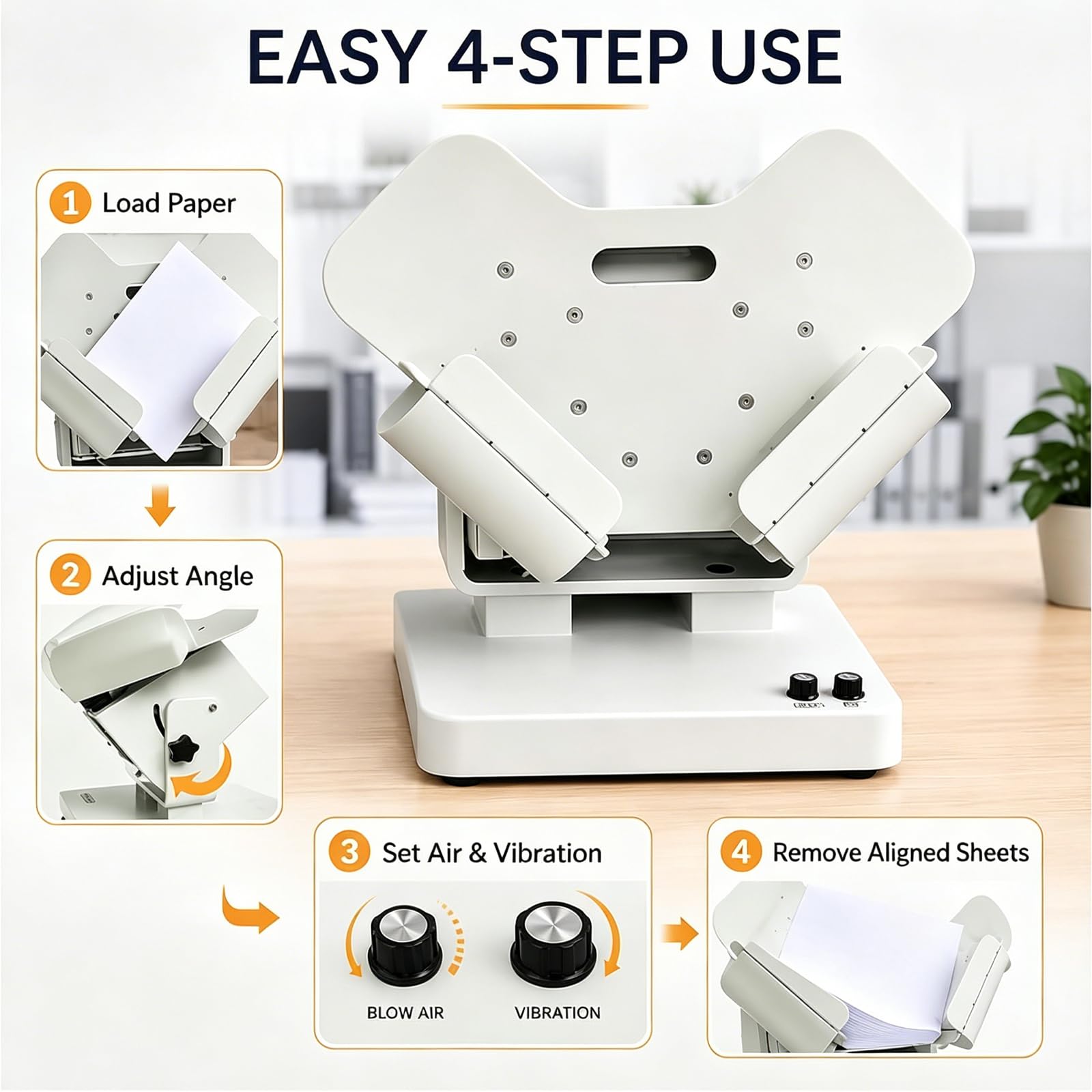 Macchina Automatica per La Selezione della Carta, Alimentatore da Tavolo con Doppia Ventola, 2500 Giri/min, capacità 1000 Fogli, Angolo Regolabile da 10° A 50° E Rimozione Dell'elettricità