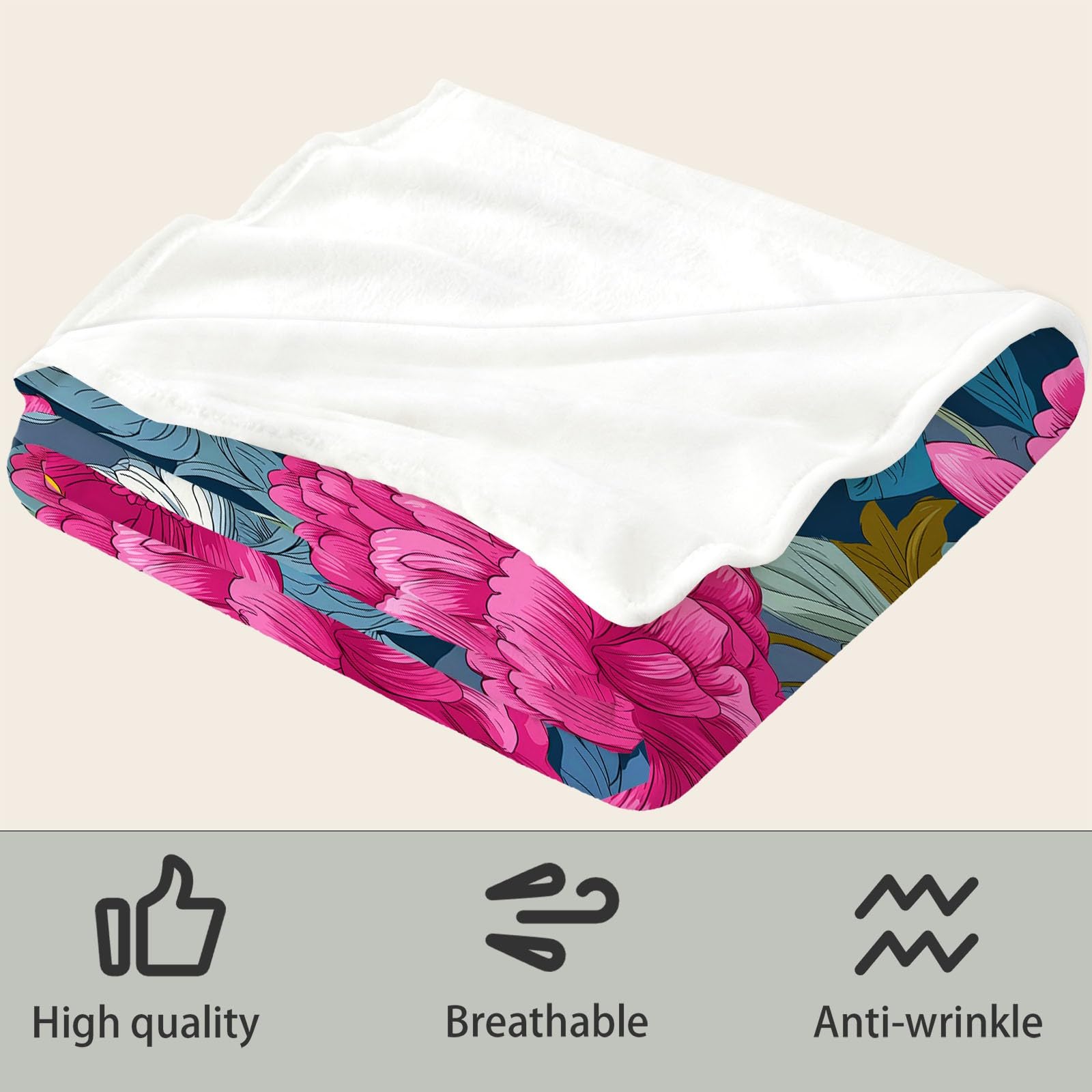 Style Rétro Couverture Flanelle Fleurs Dessinées À La Main 180 x 200 cm Douce Moelleuse Flanelle Couverture de Lit, Vert Foncé Plaid Polaire Jeté de Canapé Convient Adultes et Enfants Chaud en Hiver