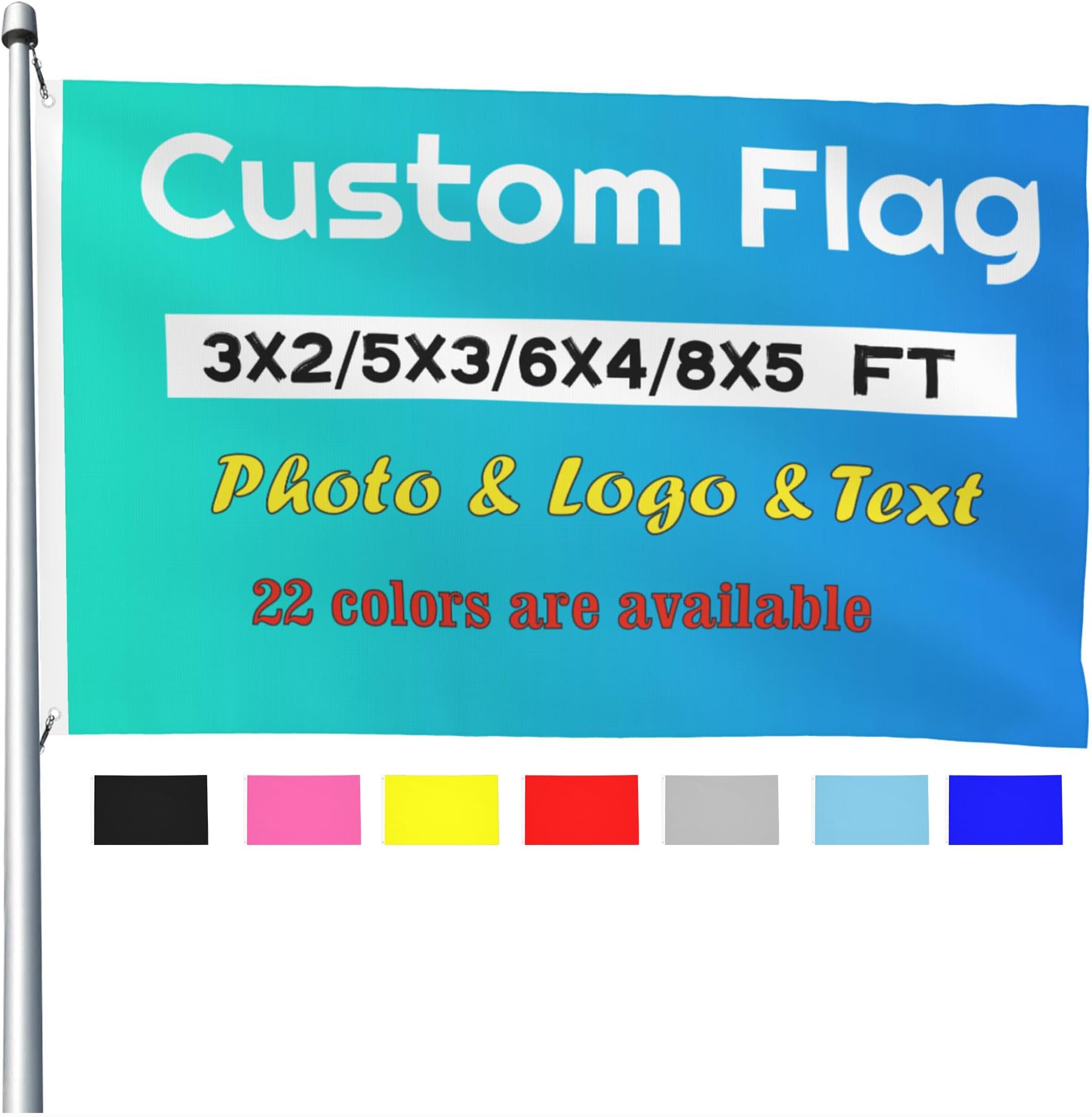 – Personalised Flags, Custom Flag 3ftx2ft / 5ftx3ft / 6ftx4ft / 8ftx5ft with Eyelets, Customised Photo Banner with Picture/Logo/Text, Design Your Own Festival Team Garden Birthday Outdoor Sign
