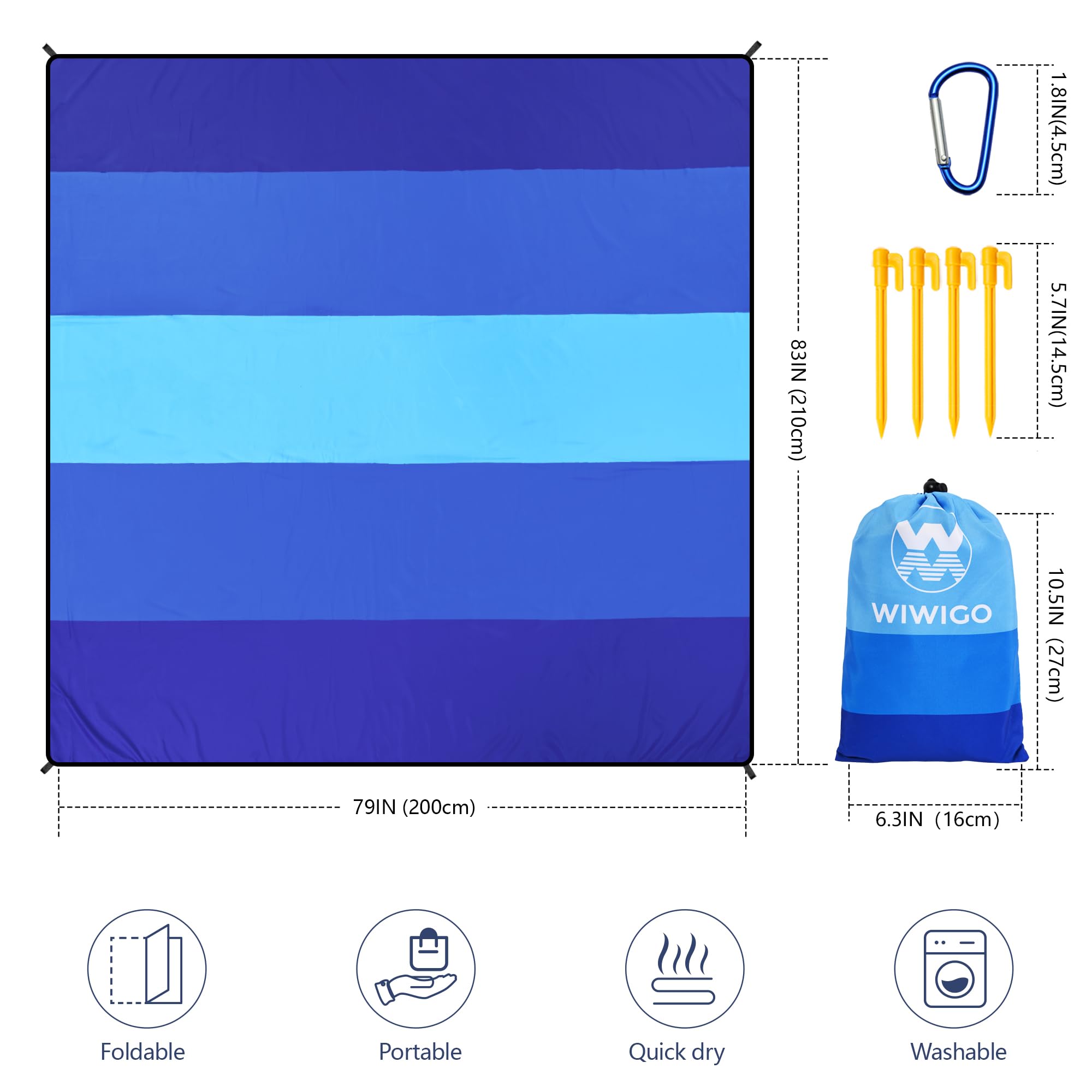 Photo 1 of WIWIGO Beach Blanket, Sandproof Beach Mat 120in X 108in for 2-8 Adults Waterproof Quick Drying Outdoor Picnic Mat for Travel, Camping, Hiking