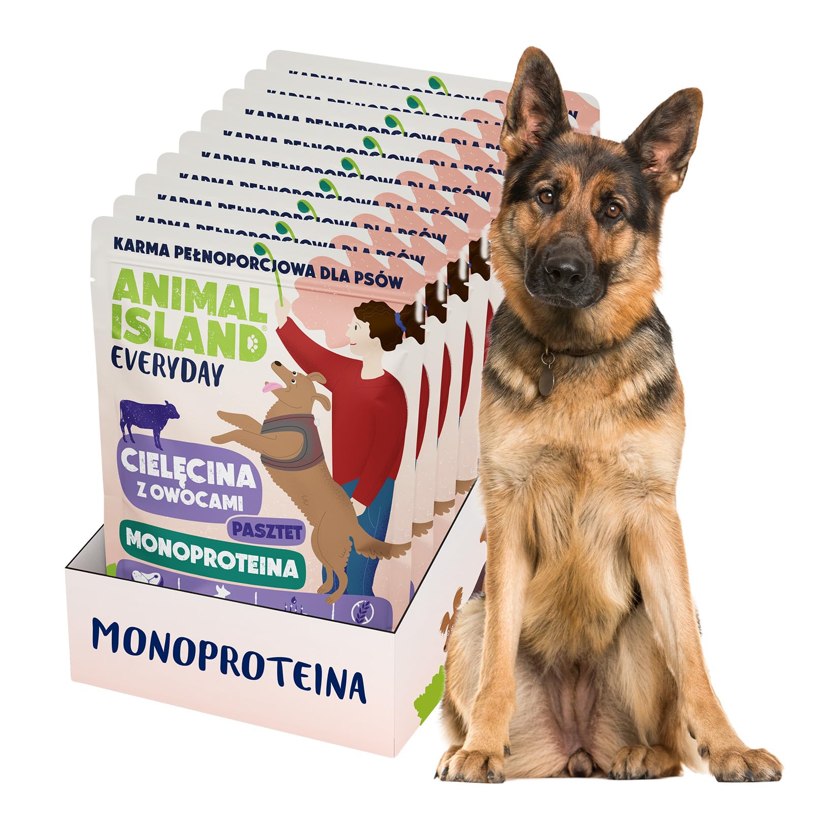 Animal Island Everyday Comida Húmeda Monoproteína para Perro Adulto Paté de Ternera con Manzana Arándano Rojo y Arándano Bolsita Sin Cereales, 9 x 300g