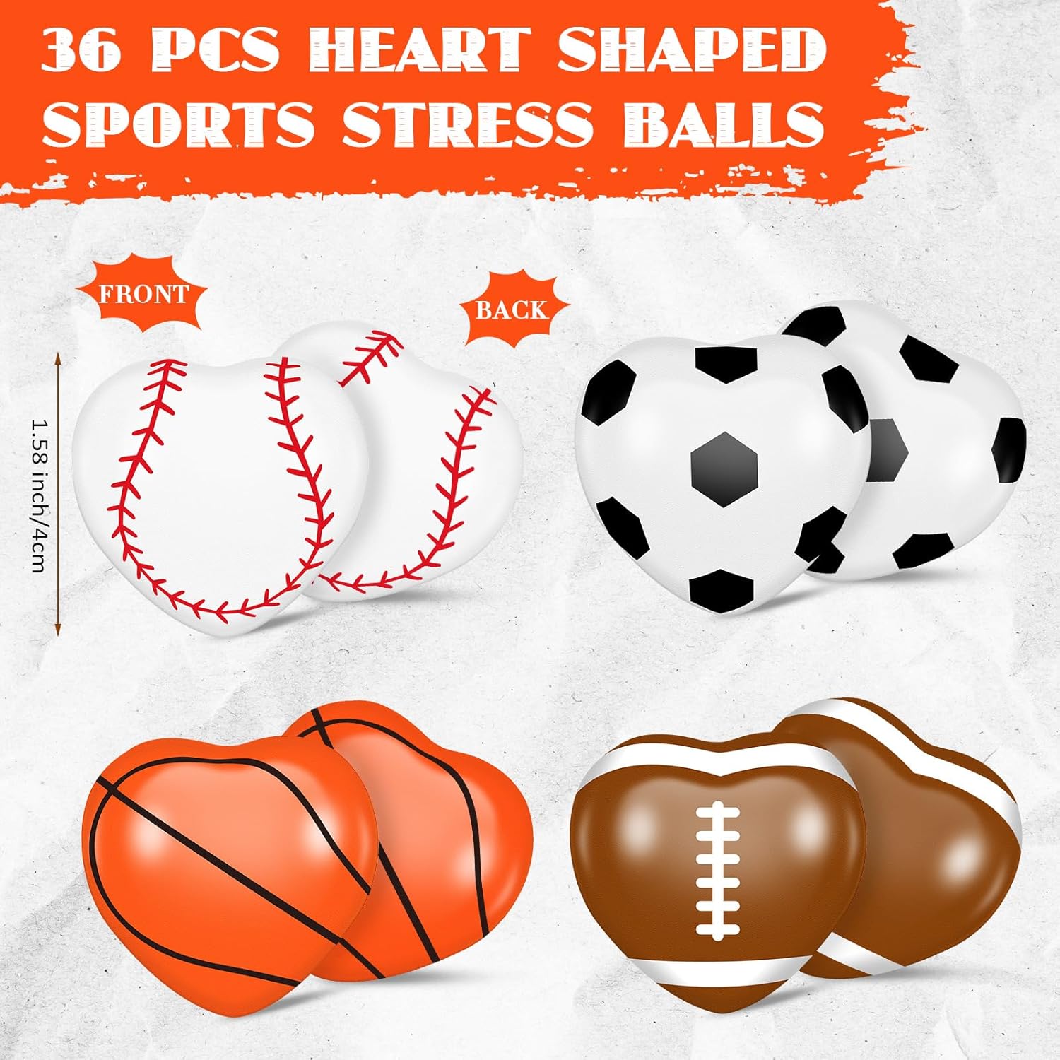 Poen 36 Pcs Valentines Sports Stress Balls Gift Heart Stress Relief Toy Bulk Mini Valentines Balls Gifts Basketball Football Baseball Soccer Sports Party Favors for Adults Kids School Office - Image 5