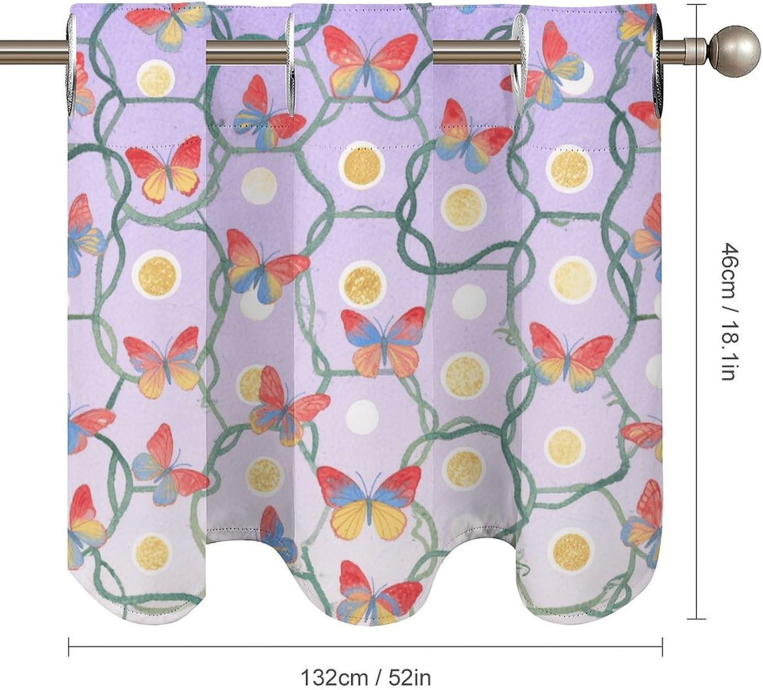 Butterfly Wing Maze Curtain 2 Panels, Polyester Fiber, Blackout Insulated Window Curtain, Curtain Valance for Kitchen Dining Room Living Room Cafe Small Window 52 * 18.1 Inches