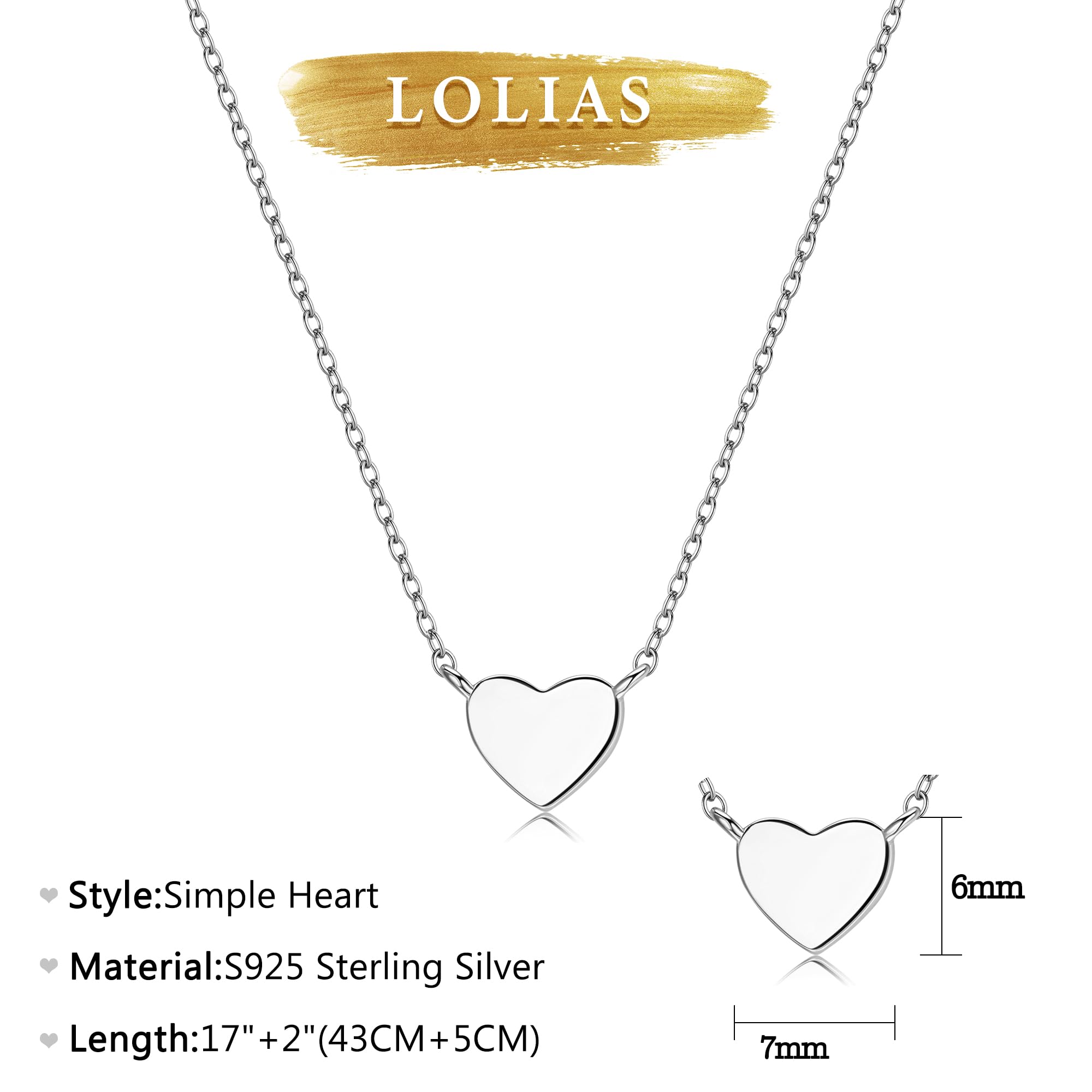 LOLIAS Herz Halskette Damen Silber 925 Kette Herz für Frauen Mädchen Süßes CZ Herz Offenes Herz Anhänger Silber Gold Rosegold Herzkette Halskette Schmuck Geschenk Einstellbare 17"/43cm Kette