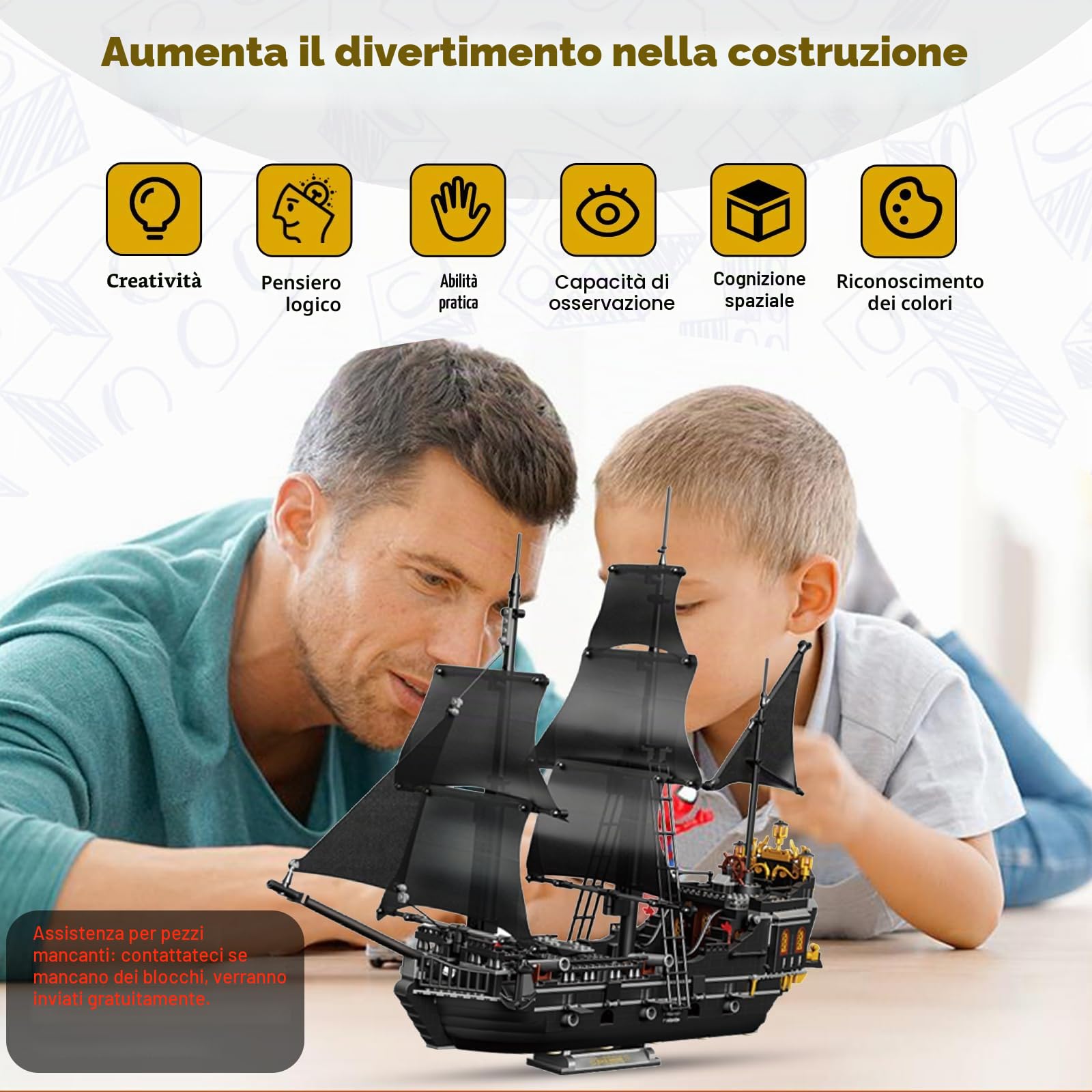 Blocchi da costruzione per nave pirata, set mini blocchi da costruzione, kit modelli costruzione di barche nere, regalo per gli amanti delle navi pirata, ragazzi e ragazze 8+ 1366 pezzi