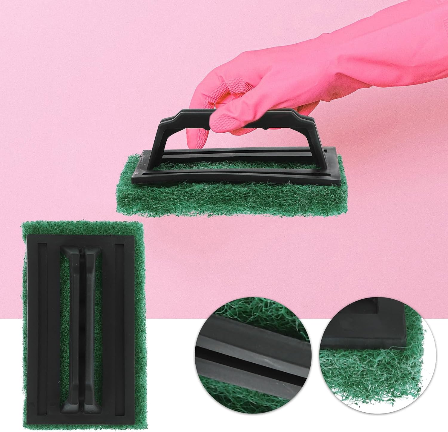 IDEANATEGRATE 3pcs Screen Printing Brushes Scrub Pads with Handle Green Wear Resistant Ink Remover Cleaner Accessories for Screen Printing Supplies