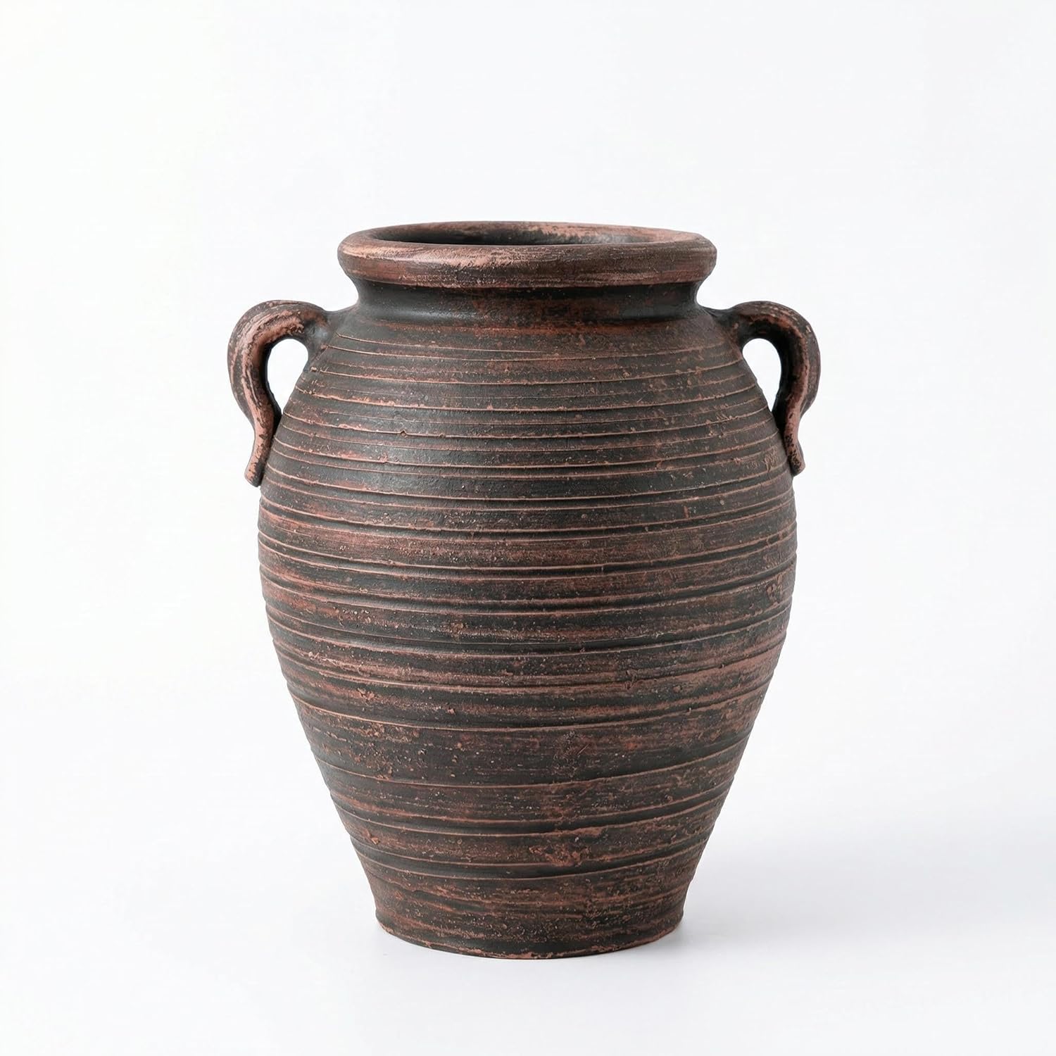 Vintage Terracotta Vase with Dual Handles, Rustic Distressed Ceramic Vase, Large Textured Pottery for Boho Farmhouse Decor, Table Centerpiece,Dried Floral Arrangements