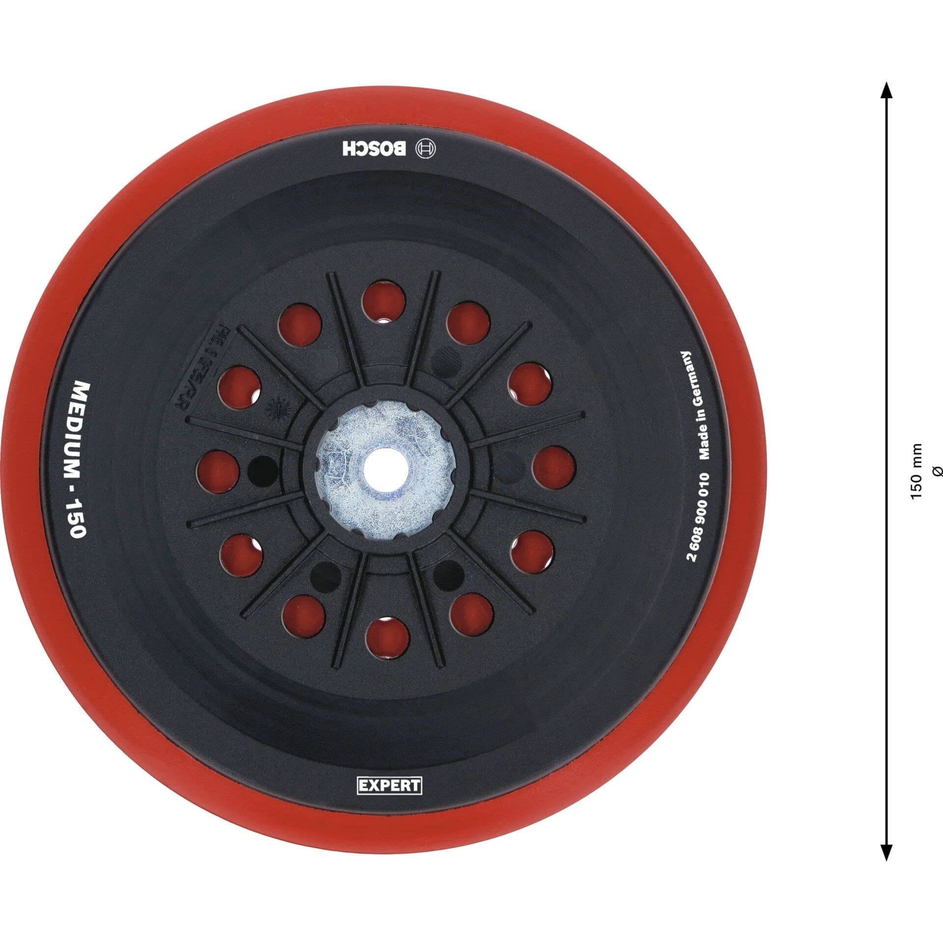 Bosch Accessories 1x Expert Multihole Stützteller (für Bosch, Version mittel, Ø 150 mm, Zubehör Exzenterschleifer) Kompatibel mit GEX 125-150 AVE, GEX 150 AC und GEX 150 Turbo, Schwarz