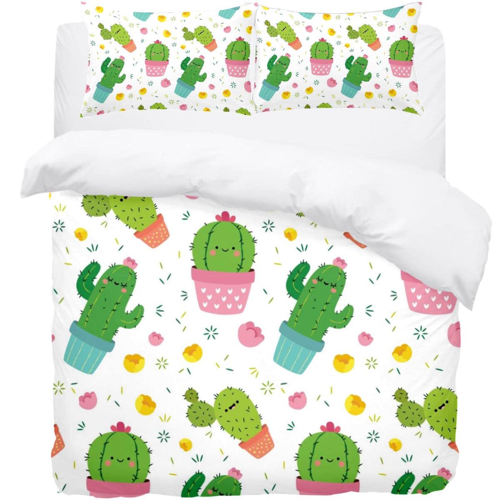 Parure de lit simple hypoallergénique housse de couette anti-rêche 3 pcs cactus et taies