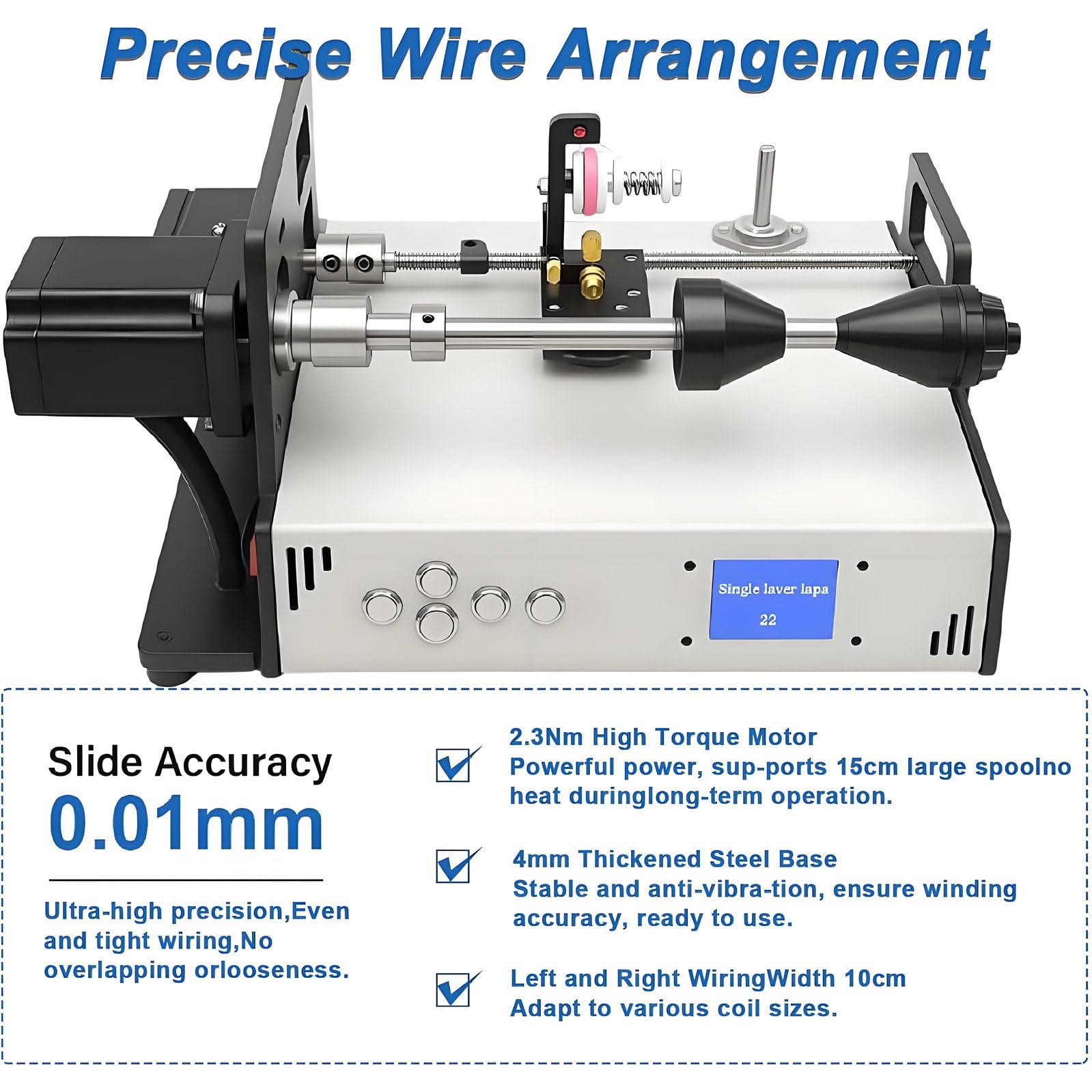 Bobinatrice per bobina, avvolgicavo industriale automatico con schermo LCD, precisione del passo dell'avvolgimento di precisione ± 0,01 mm, ideale per applicazioni di amplificatori per tubi via cavo
