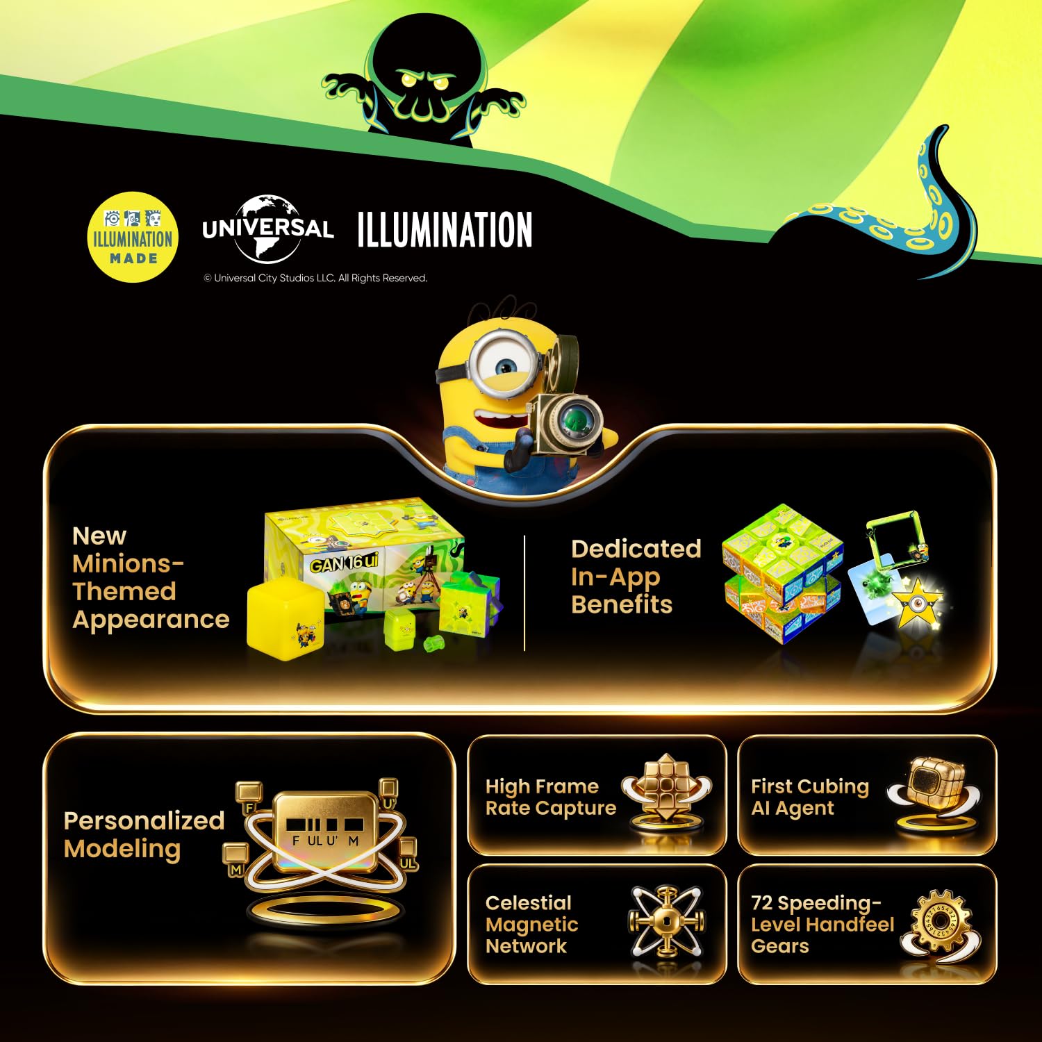 GAN Minions 16 ui Maglev Max, cubo di velocità intelligente con analisi AI | Unico Smart Speed Cube 3×3, Regalo per gli appassionati di puzzle, scelta di regalo individuale per collezionisti