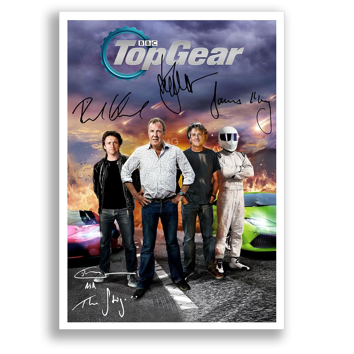 Top Gear Cast Signed Autograph A4 Poster Photo BBC TV Show Series Season Framed Memorabilia Gift Jeremy Clarkson Richard Hammond James May (Top Gear 2, A3 Poster Only)