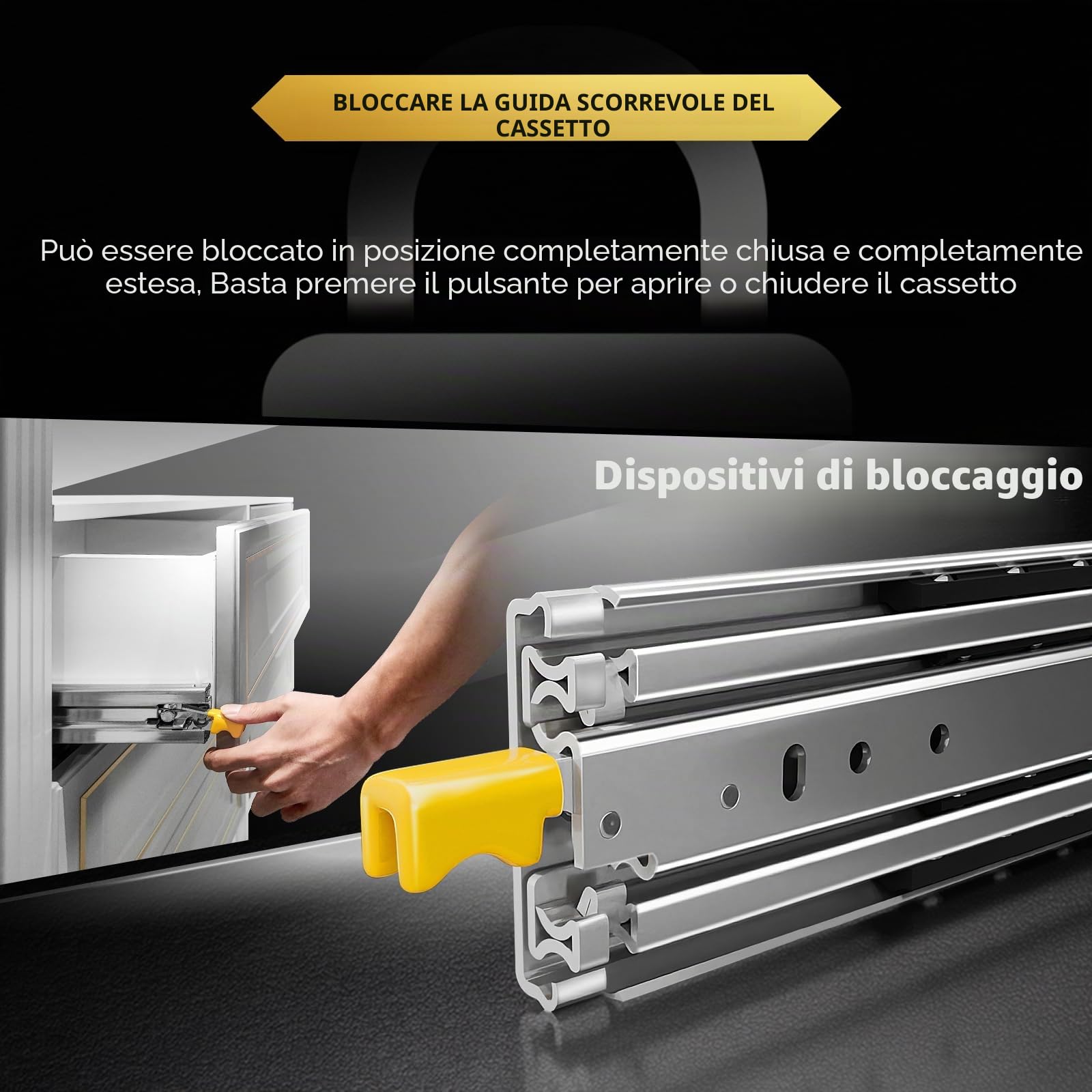 AOLISHENG 600mm guide per cassetti pesanti con serratura, capacità di carico 210kg, guide cassetto pesante estrazione totale, cursori a sfera, montaggio laterale, 1 paio