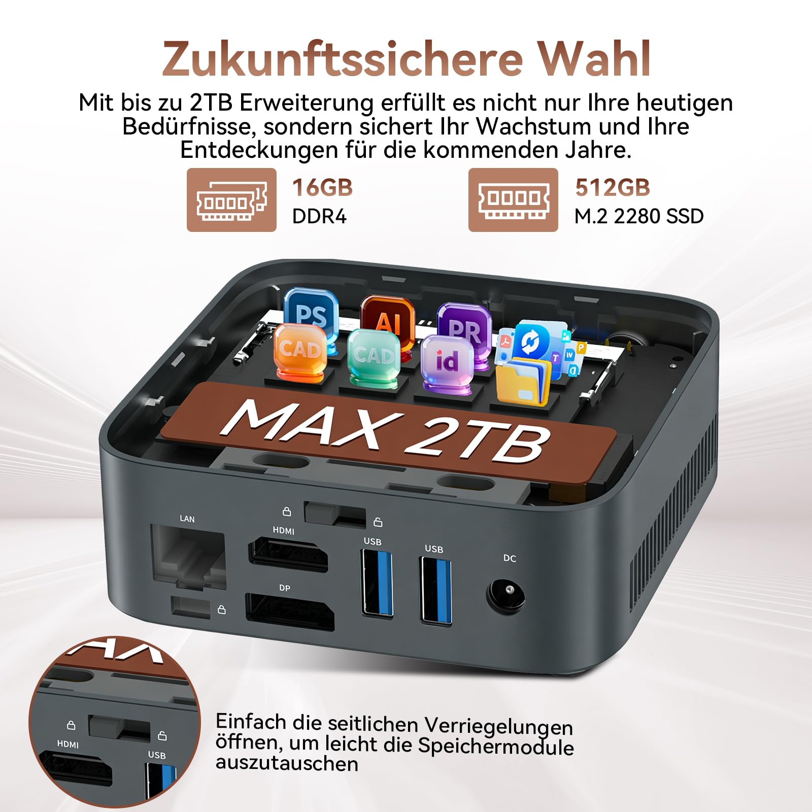 Huidun H80 Mini PC АMD Ryzen 5 (Besser als 4300U/i3-10110U), W11-Pro 16GB RAM 512GB SSD, 4K@60Hz UHD Mini Computer mit WiFi/Bluetooth/USB3.2/Gigabit Ethernet für Büro, Schule,3 Jahre Garantie