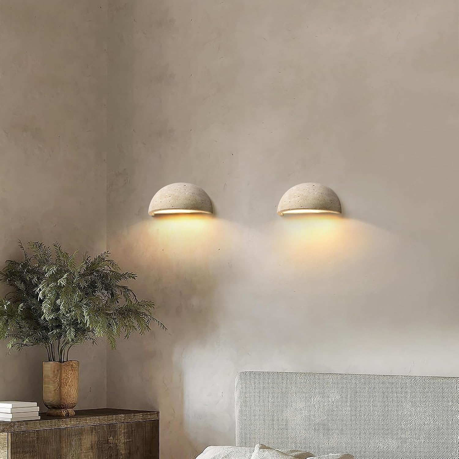 Applique murale nordique moderne marbre Wabi-Sabi Art Luminaire Demi lune cercle Lampe murale en travertin jaune Lampe de chevet en pierre naturelle de style japonais pour chambre à coucher
