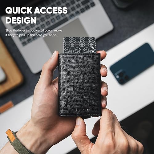 Miniatura 2 de VULKIT Cartera plegable de cuero con compartimento para billetes, ventana de identificación y moneda